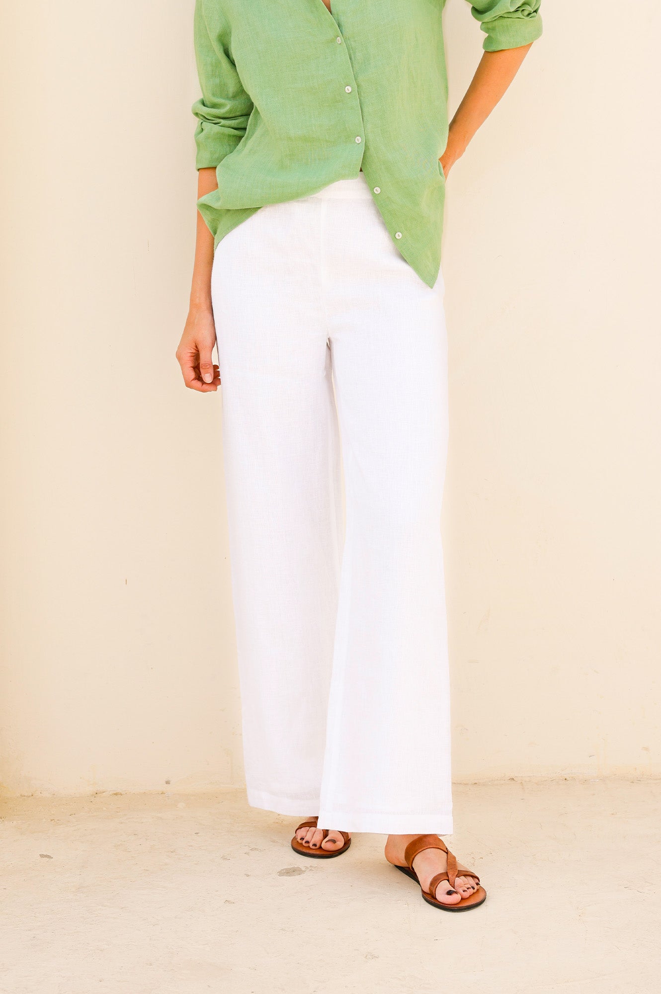 Breathable Wide Leg Linen Pants for Women - Comfortable White Summer Trousers | Perfect for Beach, Vacation & Casual Outings