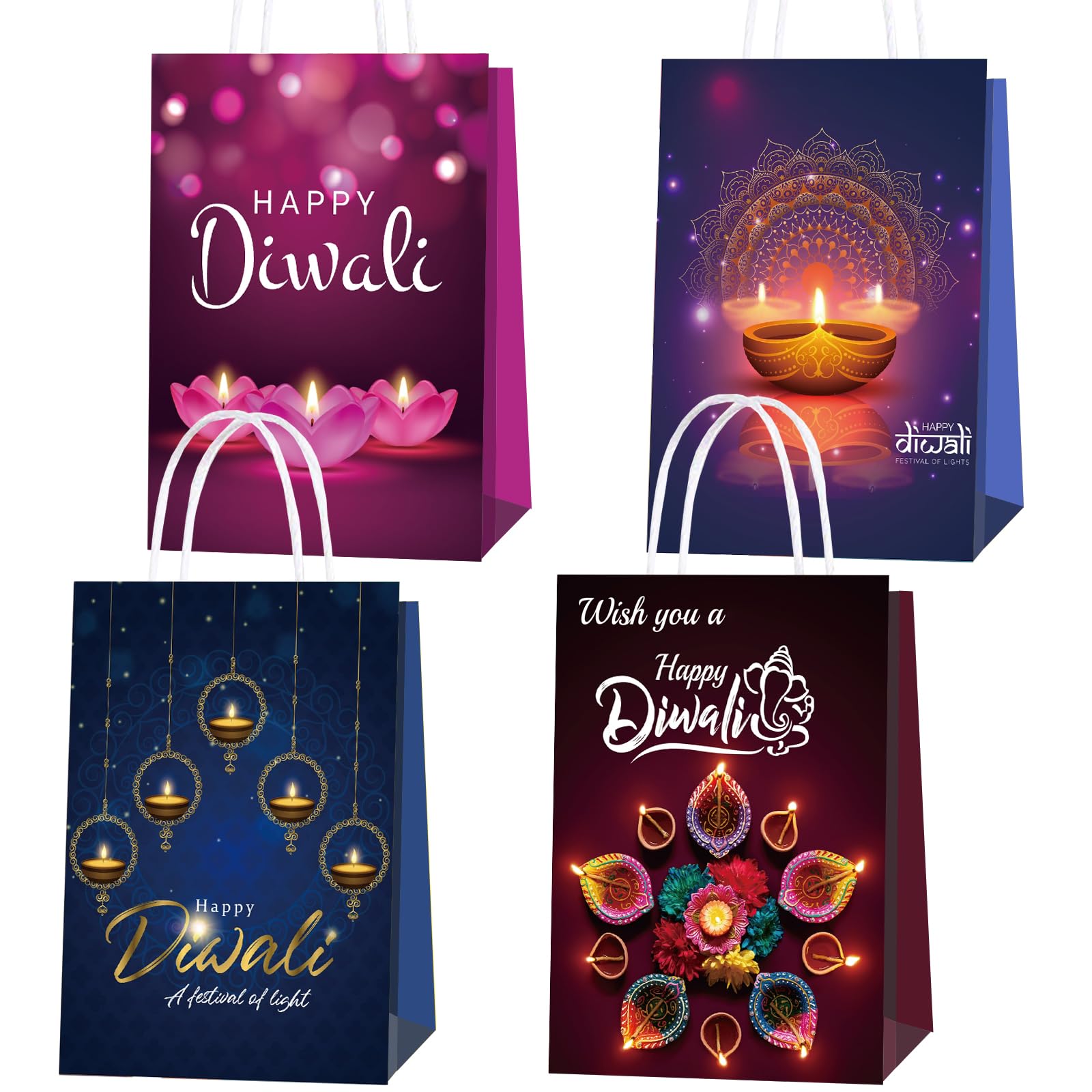 16 Pack Diwali Paper Gift Bags - Happy Diwali Decorative Bags for Candy, Gifts & Party Favors | Eco-Friendly Festival Decorations for Home, Office & Indian Celebrations