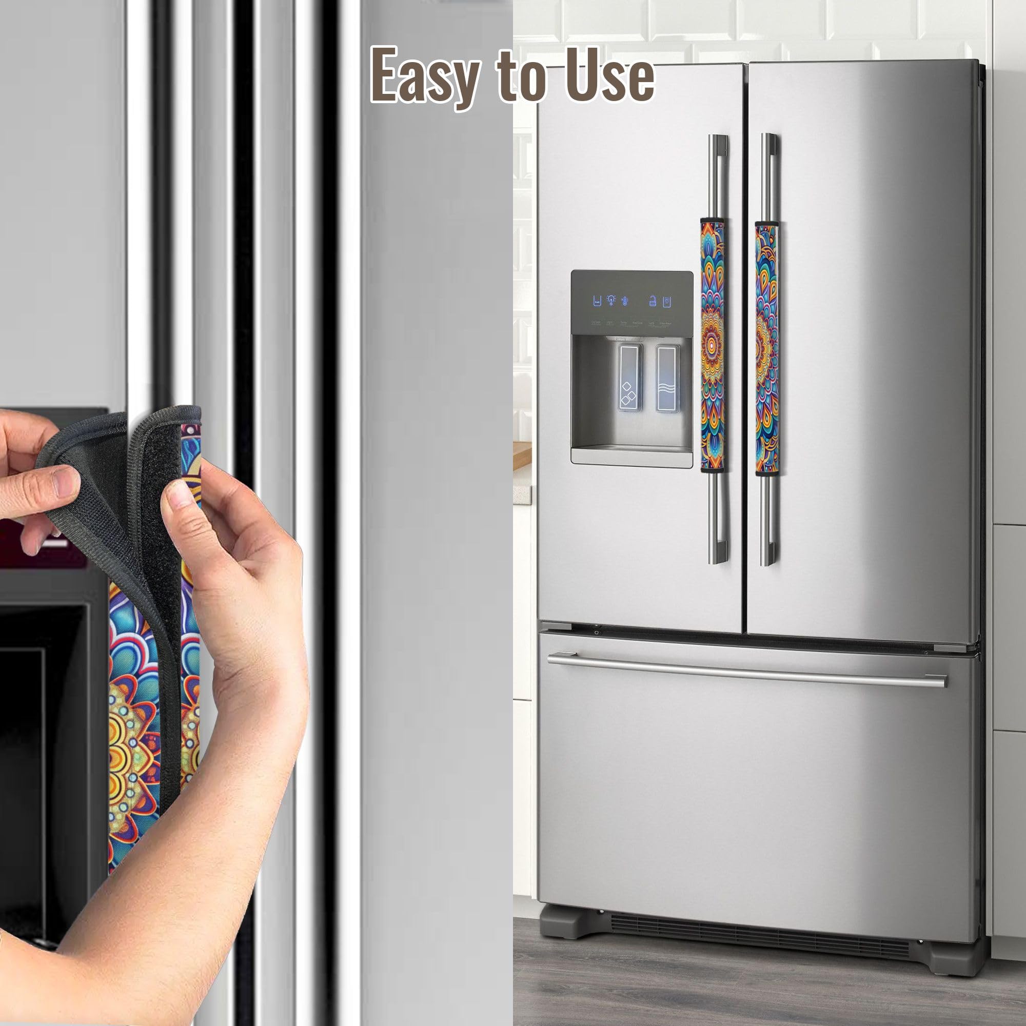 Boho Refrigerator Handle Covers Set of 2 - Stylish Fridge, Freezer, Oven & Dishwasher Handle Protectors for Kitchen Decor & Home Organization - Perfect for Modern Homes & Rental Properties