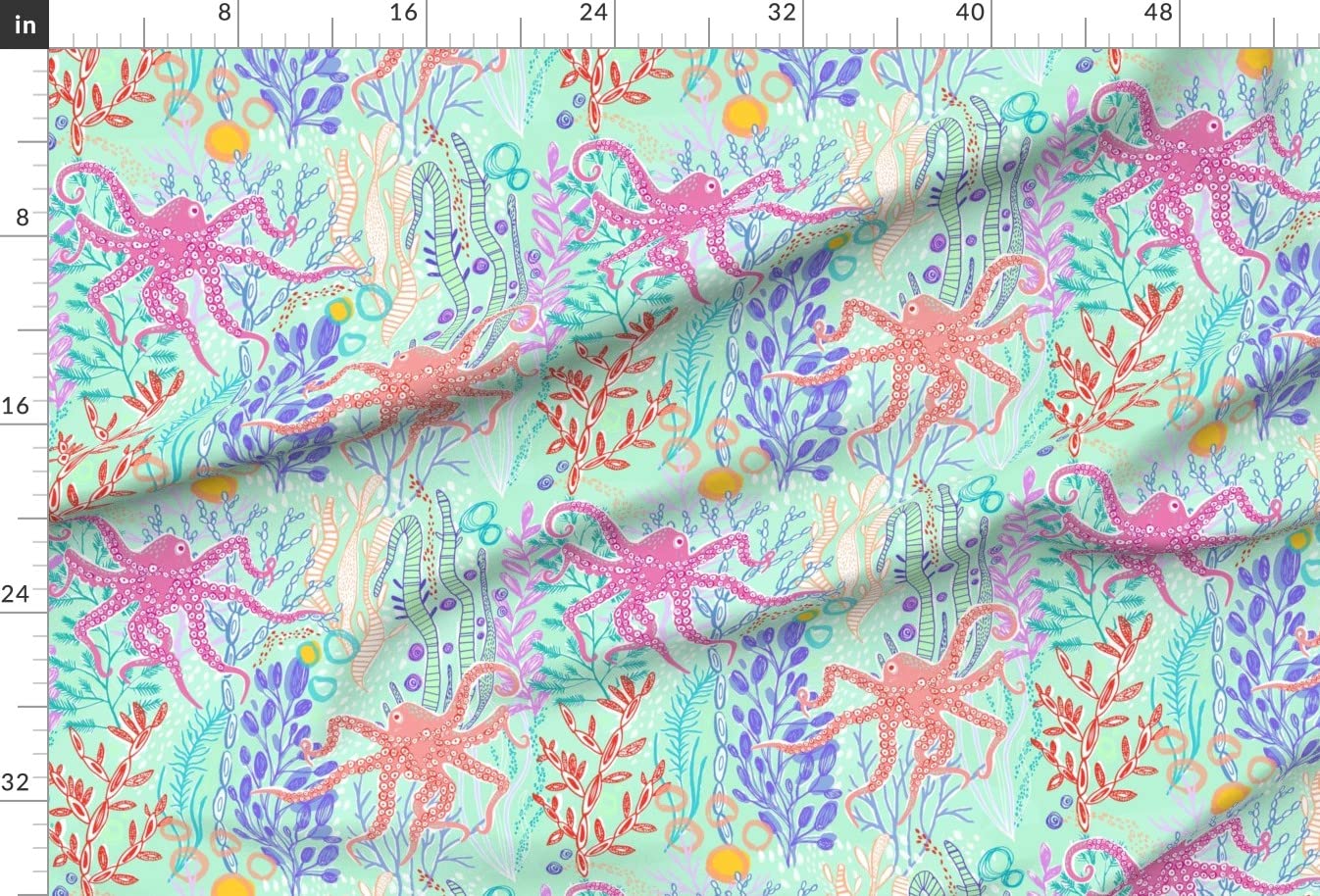 Octopus Garden Sea Ocean Beach Nautical Summer Printed Minky Fabric by The Yard - Soft Plush Fabric for Sewing Baby Blankets, Quilt Backing & DIY Plush Toys - Perfect for Nursery Decor, Summer Crafts & Coastal Home Decor