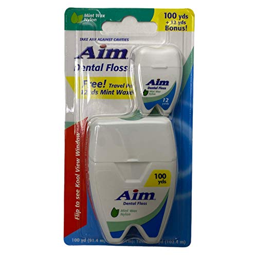 Aim Dental Floss - Mint Flavored, 100% Natural Waxed, 50 Yards (Pack of 6) | Gentle & Effective Plaque Removal for Healthy Teeth & Gums | Perfect for Travel, Home & Office Use