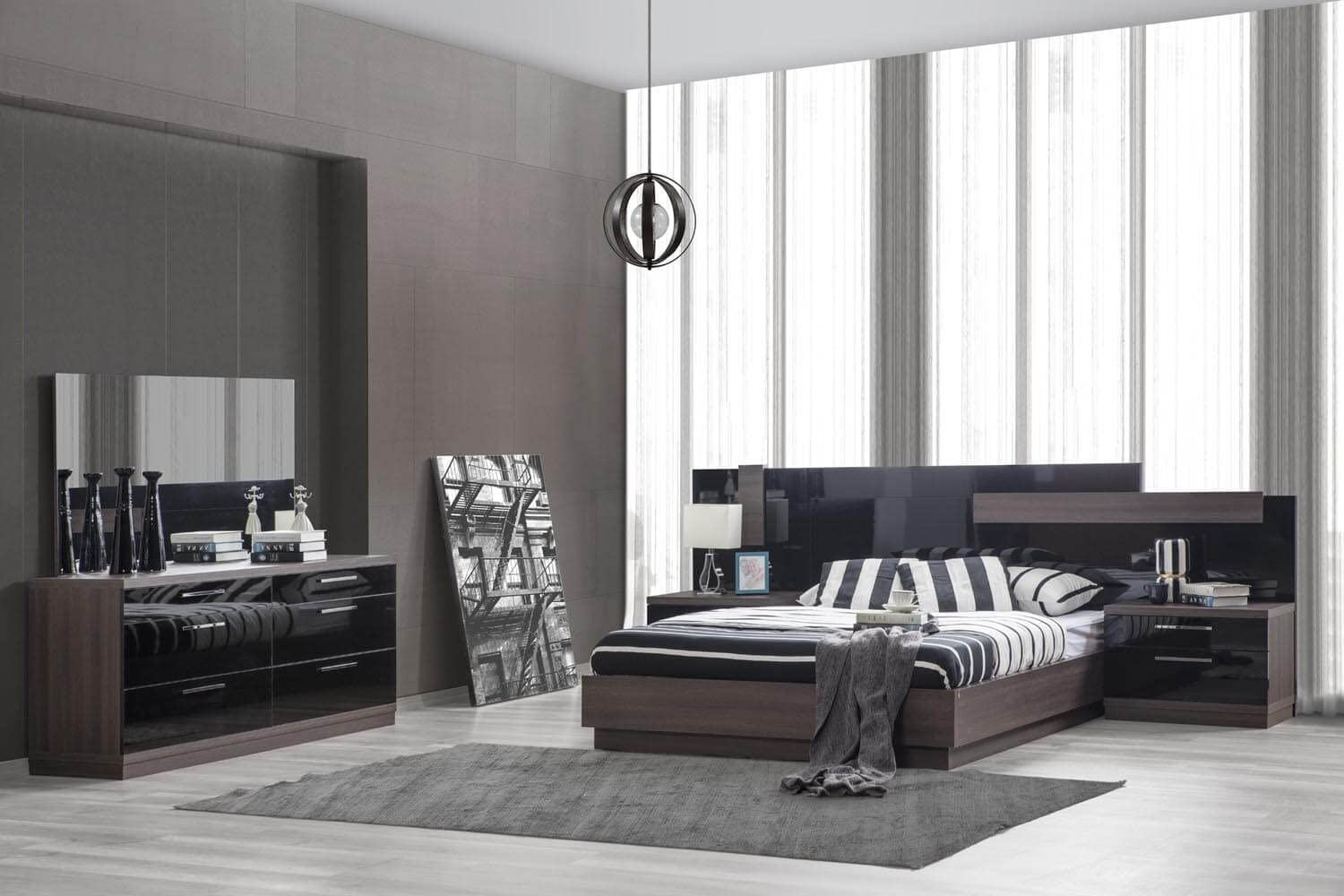 Modern Napoli Wood LED Platform Bedroom Set - Queen Size Bed with 2 Nightstands, Dresser & Mirror - Solid Wood Frame with LED Lighting - Perfect for Contemporary Bedroom & Guest Room Decor