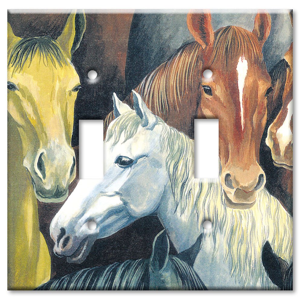 Decorative Metal Wall Plate - Double Gang Toggle Switch Cover with Horse Design - Made in USA - Perfect for Western Home Decor & Ranch Style Interiors