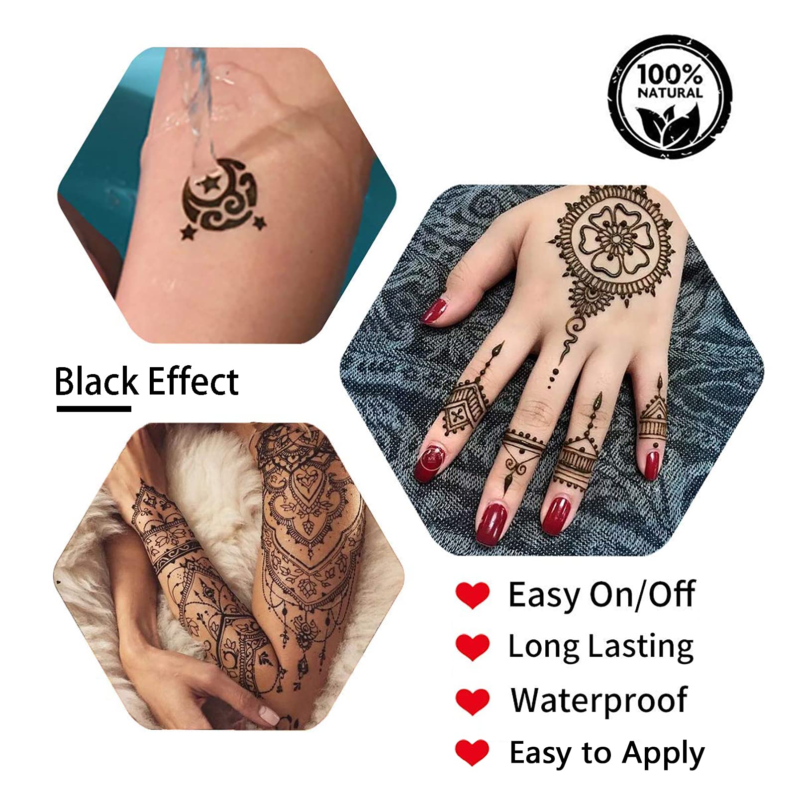 6Pcs Temporary Tattoo Kit with 3 Colors - Semi Permanent Body Art for Women, Men & Kids | Includes 20Pcs Adhesive Stencils, 1 Bottle & 4 Nozzles | Perfect for Summer DIY Tattoos, Parties, Festivals & Creative Body Painting