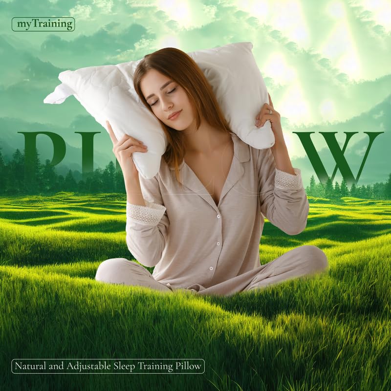 Sleep & Beyond myTraining 100% Natural Wool Filled & Cotton Sateen Quilted Pillow Case - All Seasons Support for Neck, Shoulders & Spine - Lightweight, Washable Queen Size Pillow (Ivory) - Perfect for Home, Office & Travel Comfort