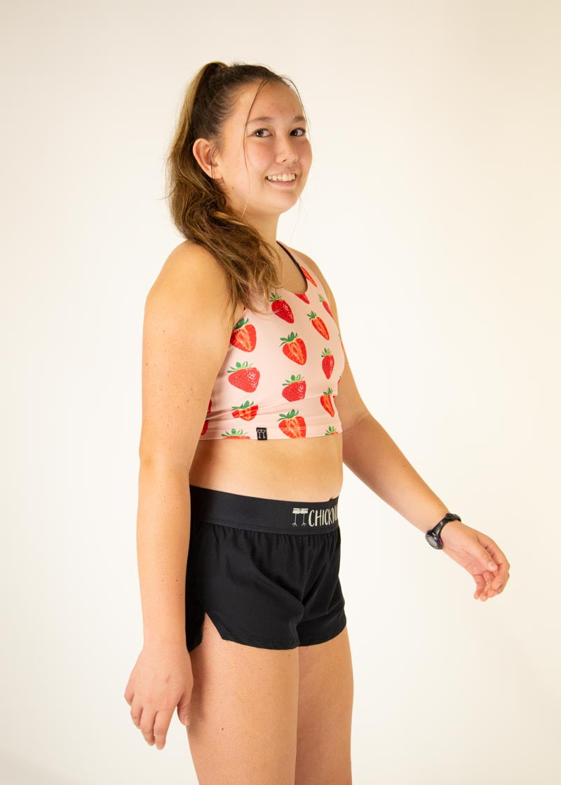Strawberry Print PWR Crop Top for Women - Trendy Summer Workout & Festival Fashion
