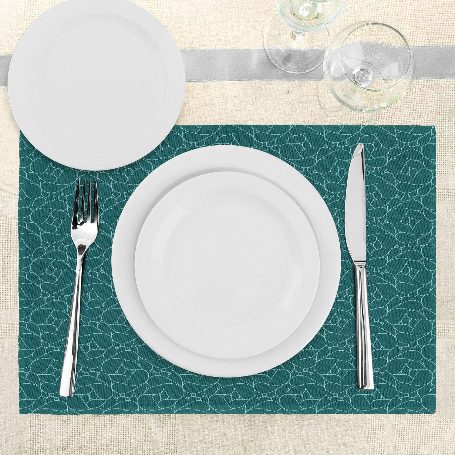 Ambesonne Modern Abstract Line Art Place Mats Set of 4 - Water Drop Pattern Washable Fabric Dining Table Mats for Kitchen & Dining Room Decor in Teal Turquoise - Perfect for Dinner Parties, Holiday Gatherings & Everyday Meals