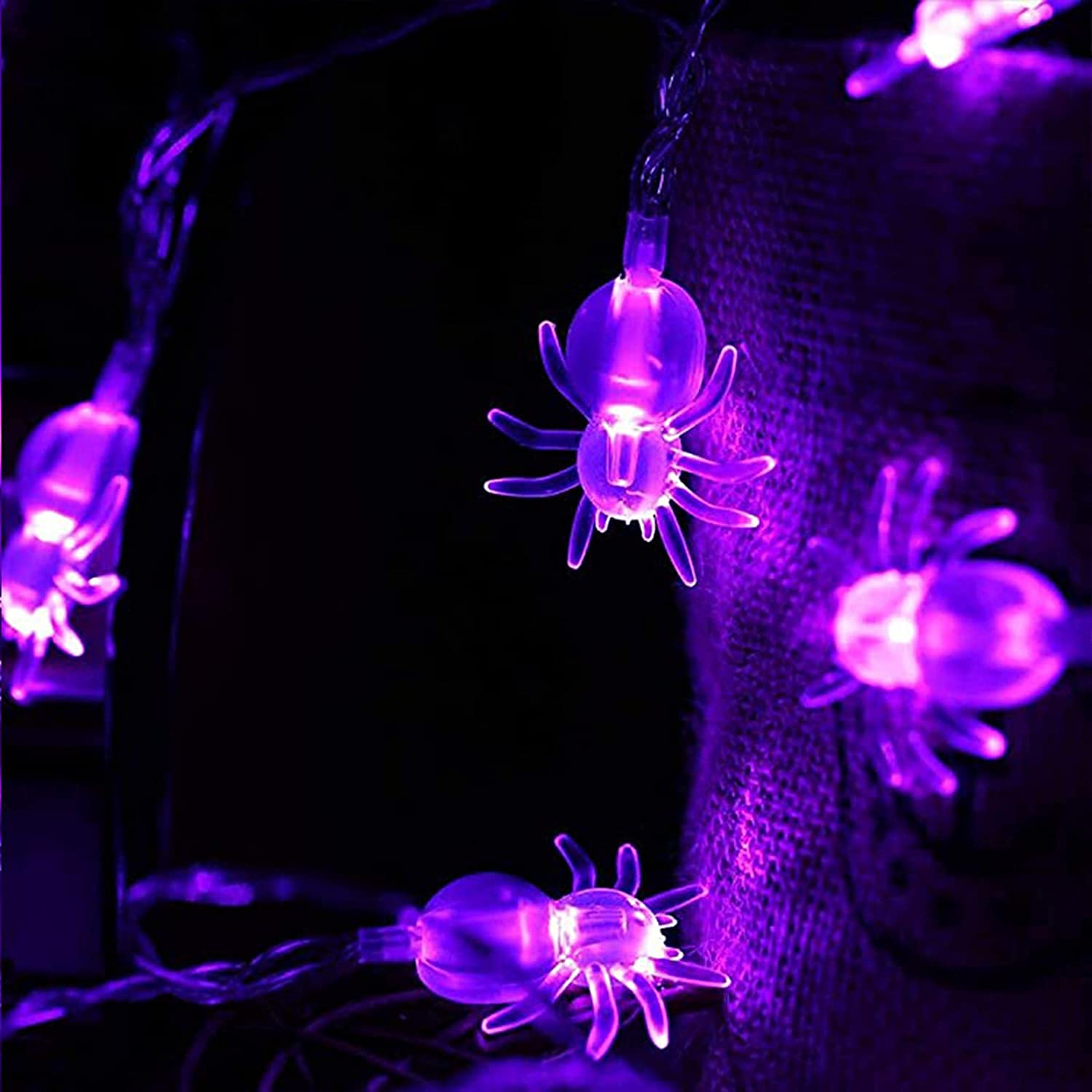 SNOMYRS 21ft LED Spider String Lights - 30 Battery Powered Halloween & Christmas Decorations with 8 Lighting Modes - Purple Outdoor Lights for Patio, Garden, Gate, Yard (Perfect for Halloween Parties, Christmas Festivals, and Outdoor Events)