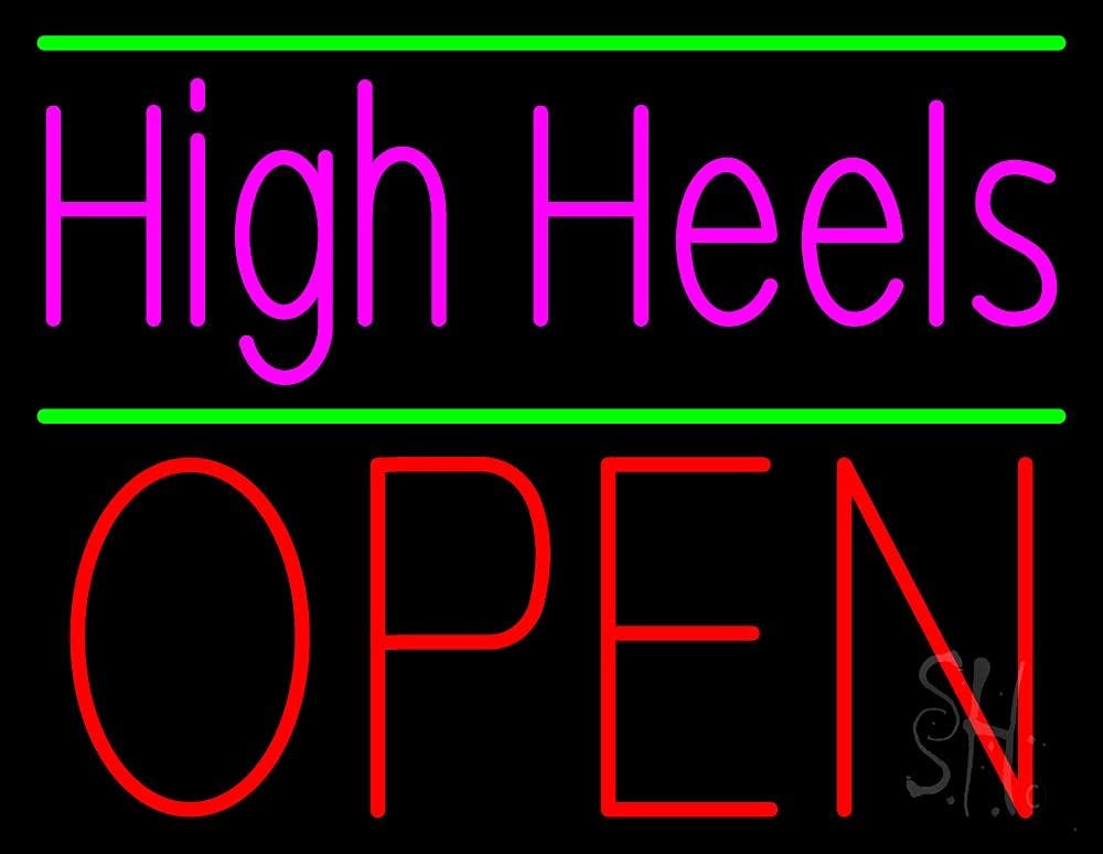 15 x 19 Inch Black Square Cut Acrylic LED Neon Sign with Green Line High Heels Design & Dimmer - Bright Premium Indoor Store Décor for Boutique, Salon, or Retail Shop Front Display