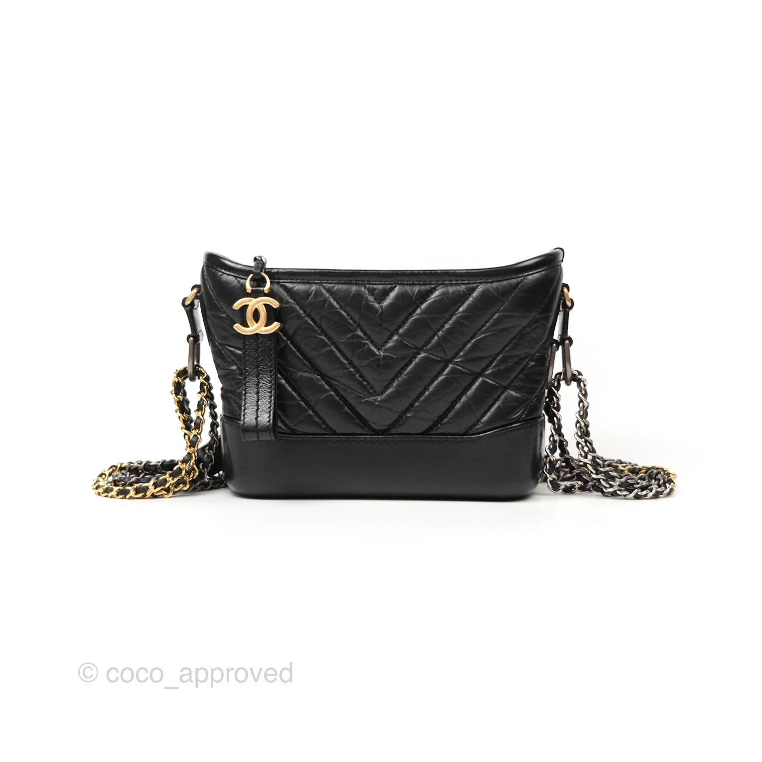 Chanel Chevron Small Gabrielle Hobo Bag in Black Aged Calfskin with Mixed Hardware - Luxury Shoulder Bag for Women, Perfect for Work, Travel and Everyday Use