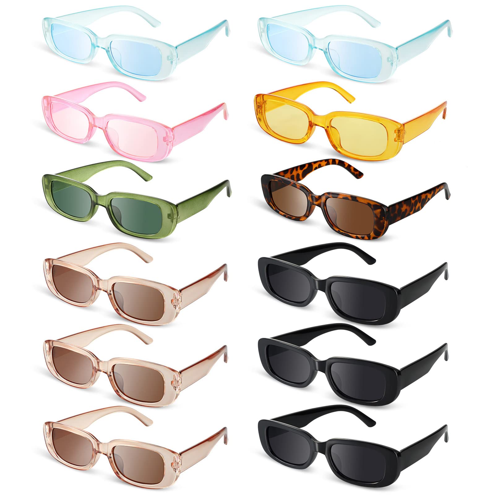 12 Pairs Rectangle Sunglasses for Women & Men - Retro Vintage Square Aesthetic Narrow Sunglasses - Perfect for Beach, Driving, and Fashion Accessories