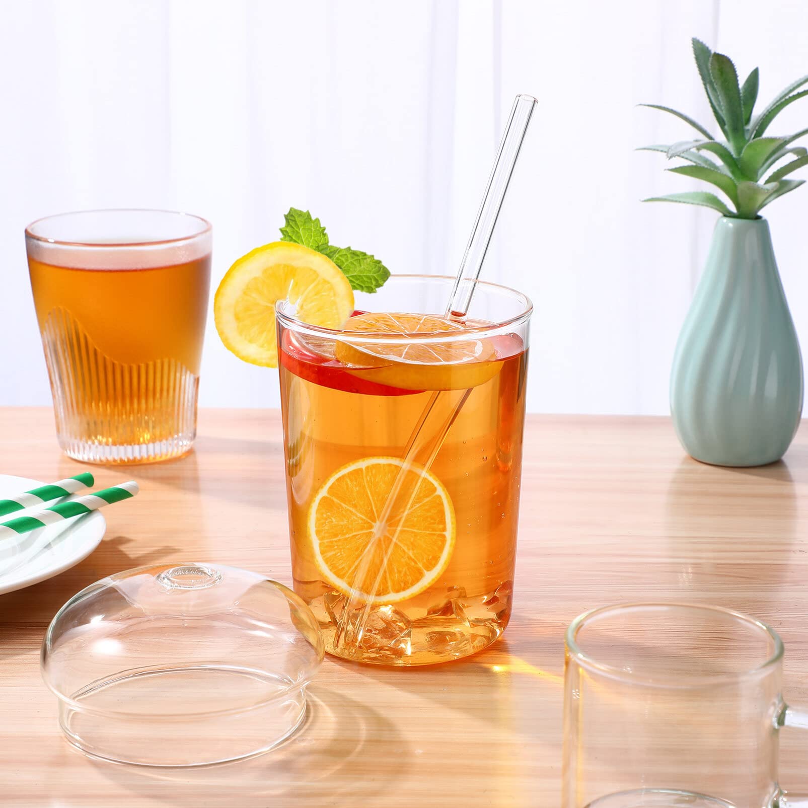 DOITOOL 2-Pack 16oz Glass Cups with Lids & Straws - Reusable Clear Drinking Glasses for Coffee, Tea, Juice, Cocktails, Bubble Tea - Perfect for Home, Office, Parties & Outdoor Use