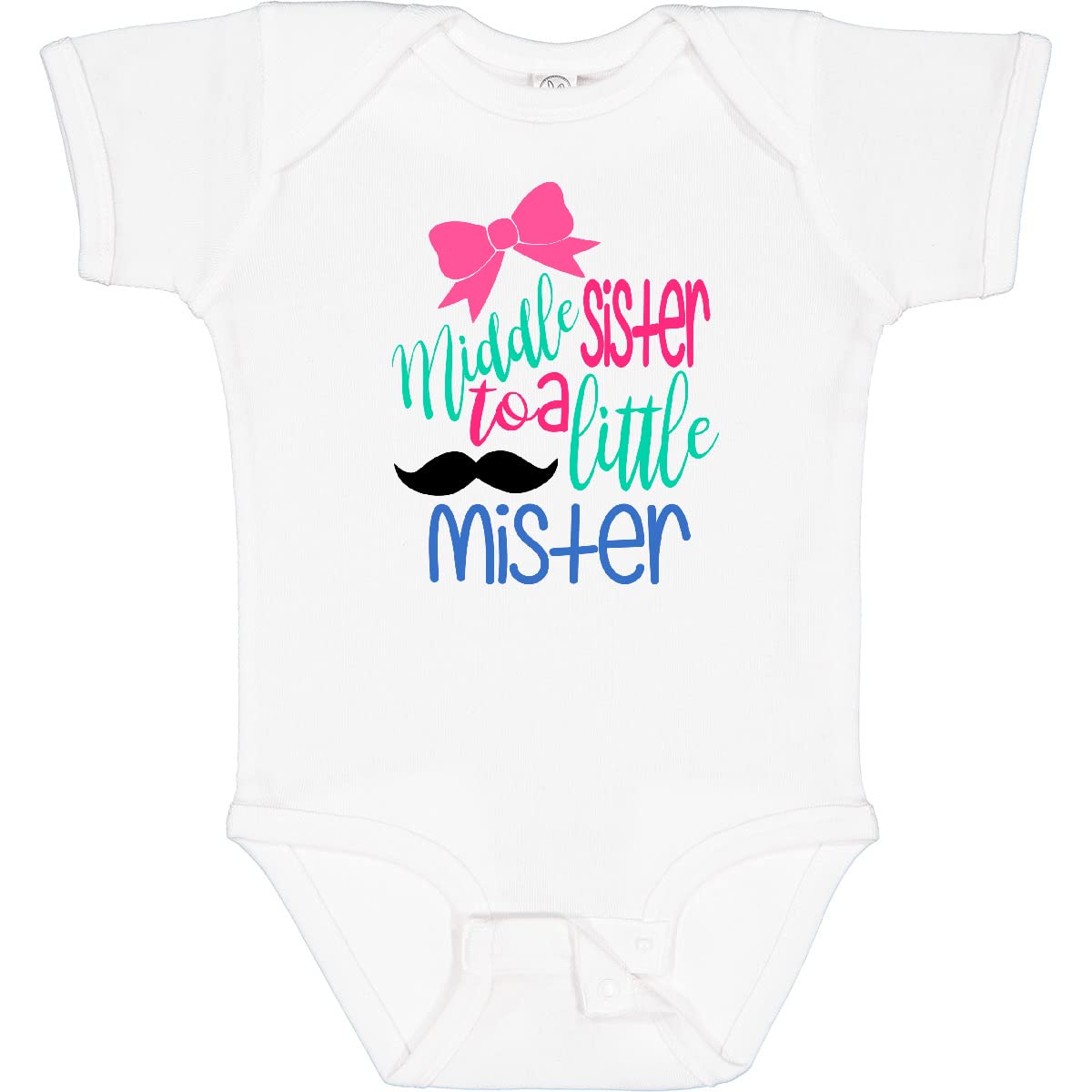 Inktastic Middle Sister to a Little Mister Baby Bodysuit - Cute Sibling Outfit for Newborns & Infants - Perfect for Family Photos & Matching Sibling Looks