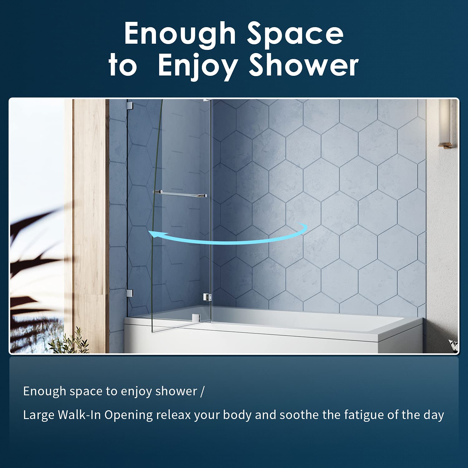 Frameless Hinged Shower Door for Bathtub - 5/16