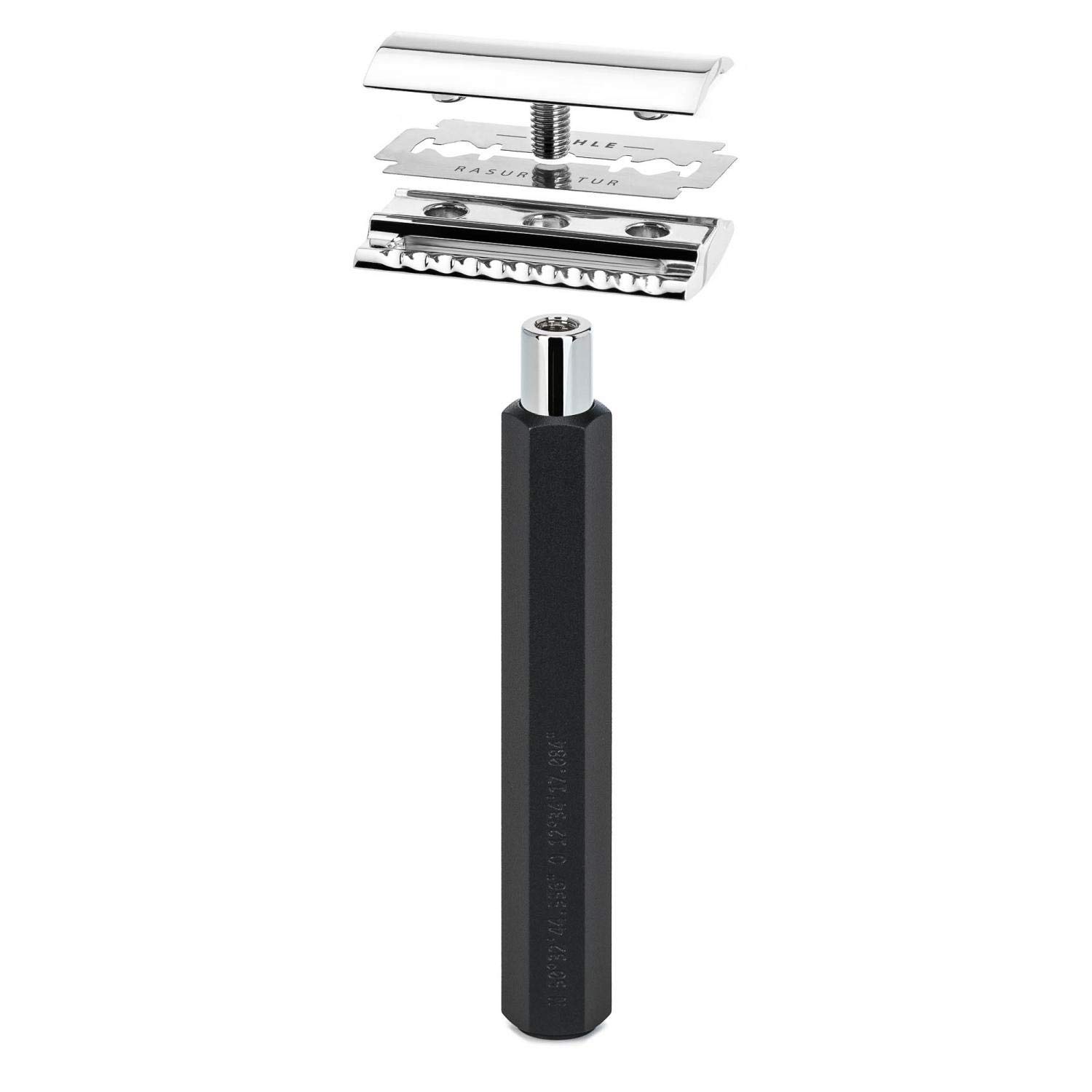 Premium MÜHLE HEXAGON Graphite 3-Piece Silvertip Fiber Shaving Set for Men - Luxury Wet Shaving Kit with Stand, Brush & Razor - Perfect Gift for Father's Day & Grooming Enthusiasts