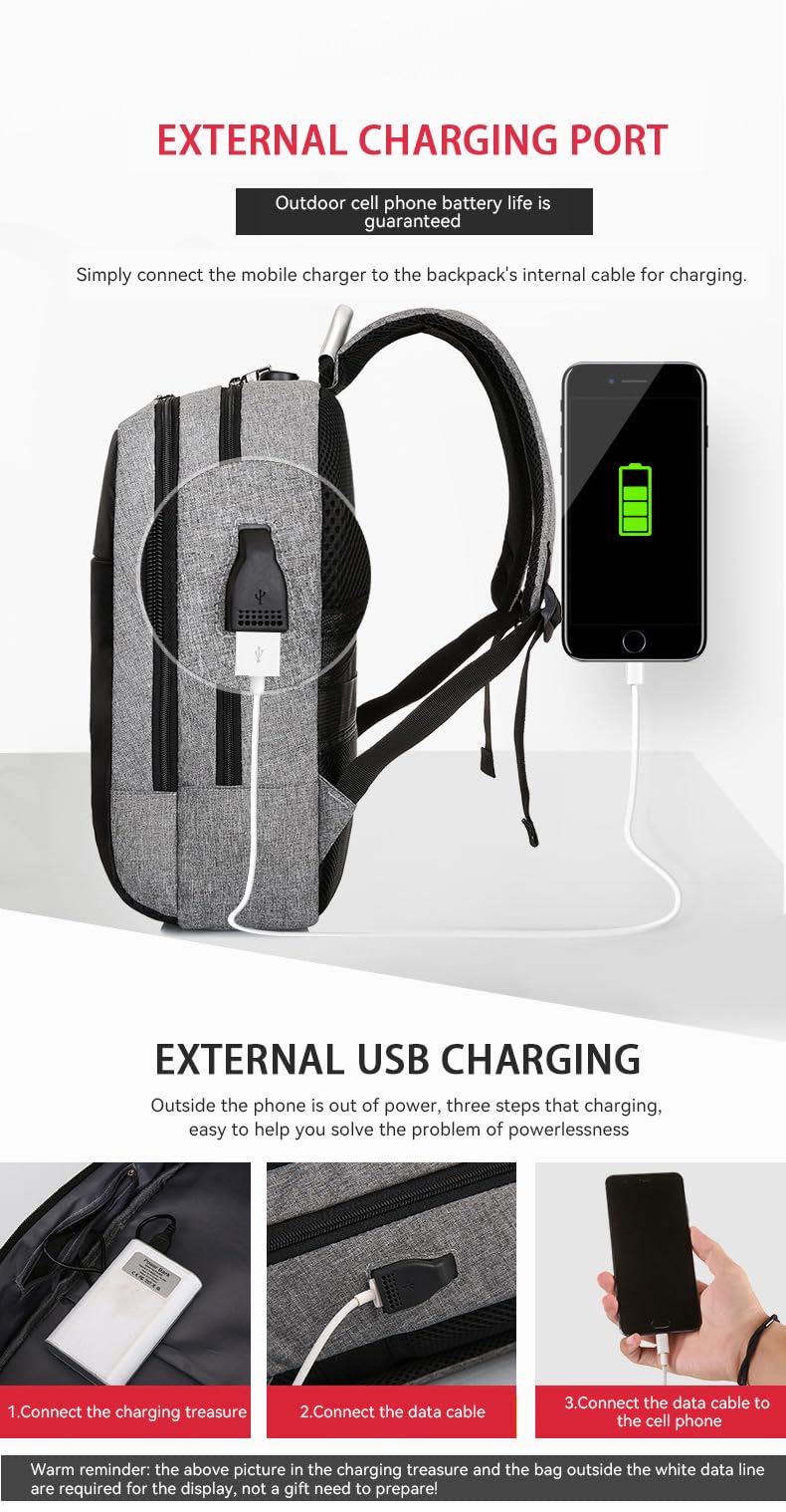 Stylish Waterproof Laptop Backpack with USB Charging Port - Unisex Travel & Work Bag for Women & Men (Grey, Medium) - Perfect for Office Commute, Nursing School & Business Trips