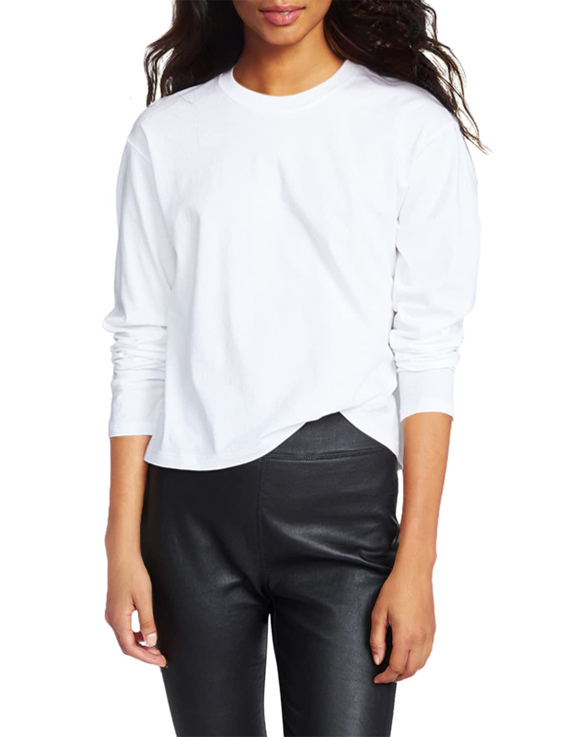 ATM Anthony Thomas Melillo Women's Long Sleeve Boyfriend Tee - Soft Cotton Relaxed Fit Top for Casual Wear & Layering