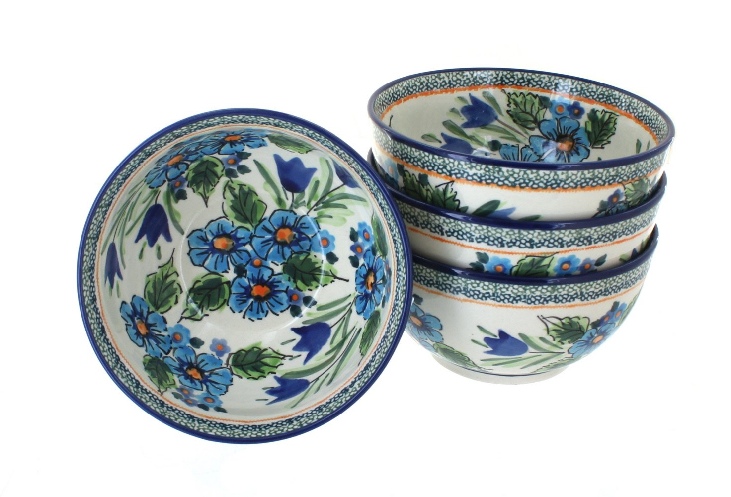 Blue Rose Polish Pottery Ballina 4-Piece Dessert Bowl Set - Elegant Serving Bowls for Ice Cream, Pudding, Fruit & Desserts - Perfect for Dinner Parties, Tea Time & Home Decor