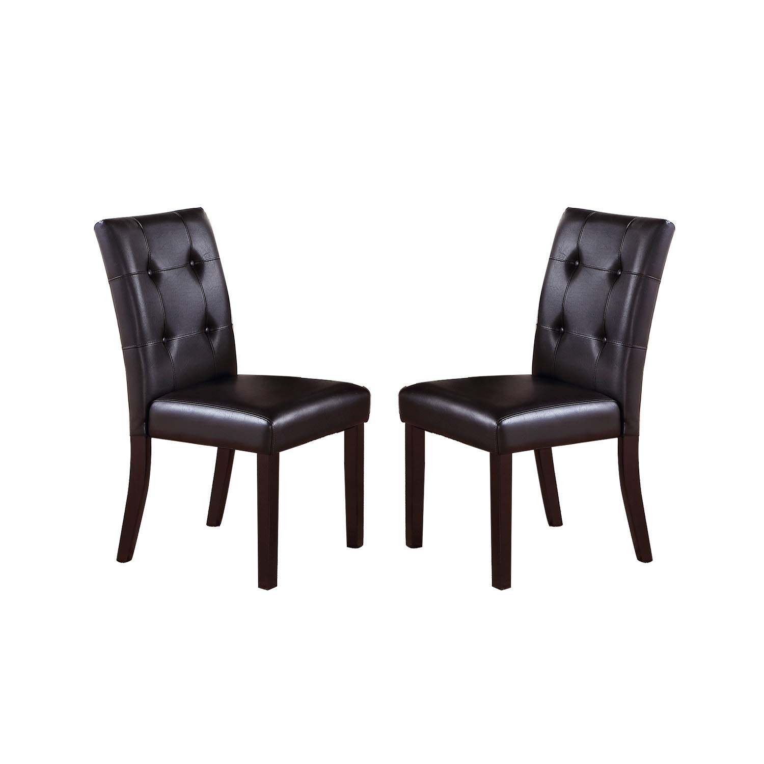 Premium FSCLJ Leroux Dark Brown Upholstered Dining Chairs with Button Tufted Back - Set of 2 - Elegant Comfort for Formal Dining Rooms & Kitchen Breakfast Nooks