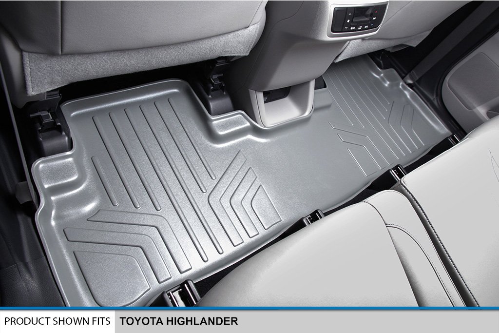 MAXLINER All-Weather Floor Mats for 2014-2018 Toyota Highlander - 3 Row Custom Fit Car Floor Liners (Grey) - Perfect for Family Road Trips, Off-Road Adventures & Everyday Commute
