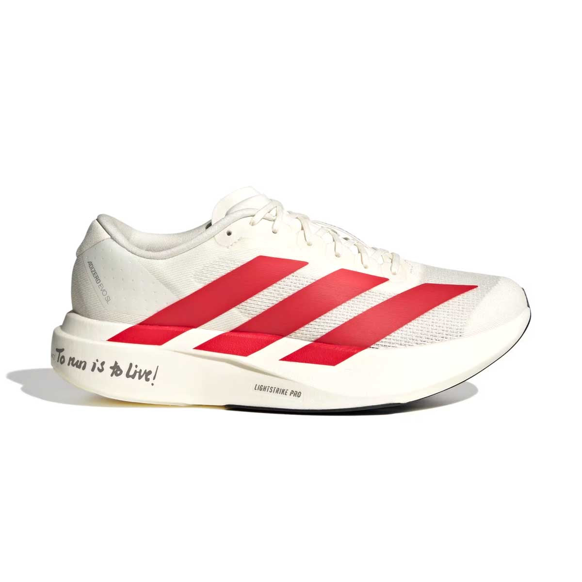Adizero Evo SL Running Shoes - Men's Lightweight Performance Sneakers in Off White/Better Scarlet for Marathon Training & Road Running
