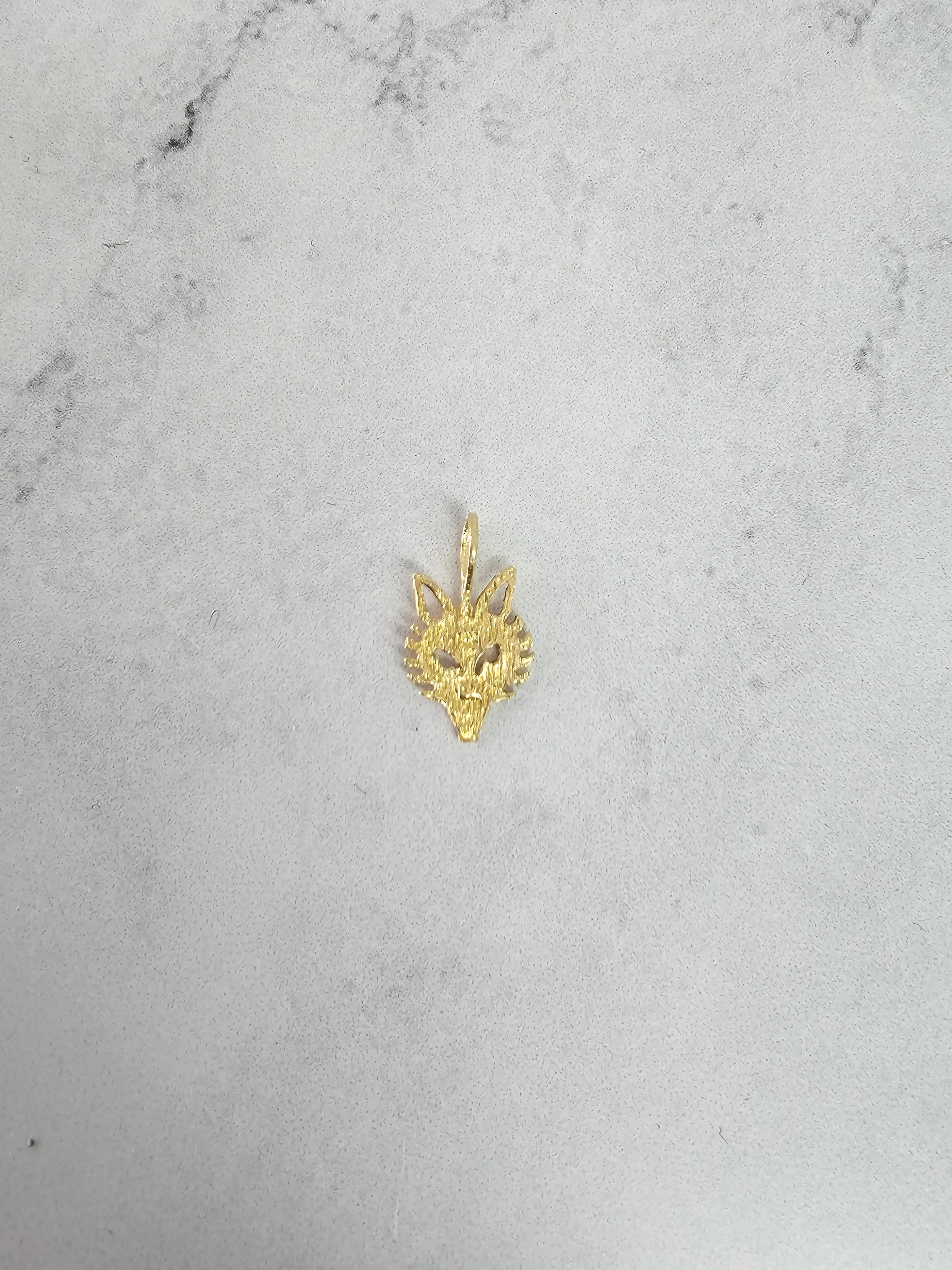 14k Yellow Gold Wolf Head Charm with Diamond Cuts & Textured Finish - Perfect for Necklaces, Bracelets & Jewelry Making