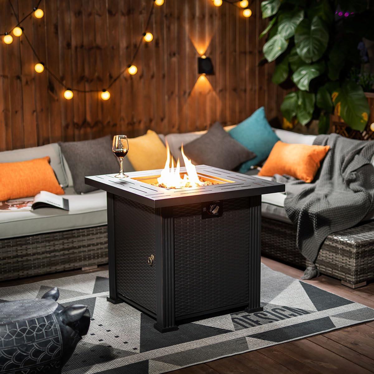 28'' Propane Fire Pit Table - 50,000 BTU Outdoor Fire Table with Steel Lid & Sturdy Legs, Includes Lava Rocks - Perfect for Patio, Backyard, and Garden Gatherings