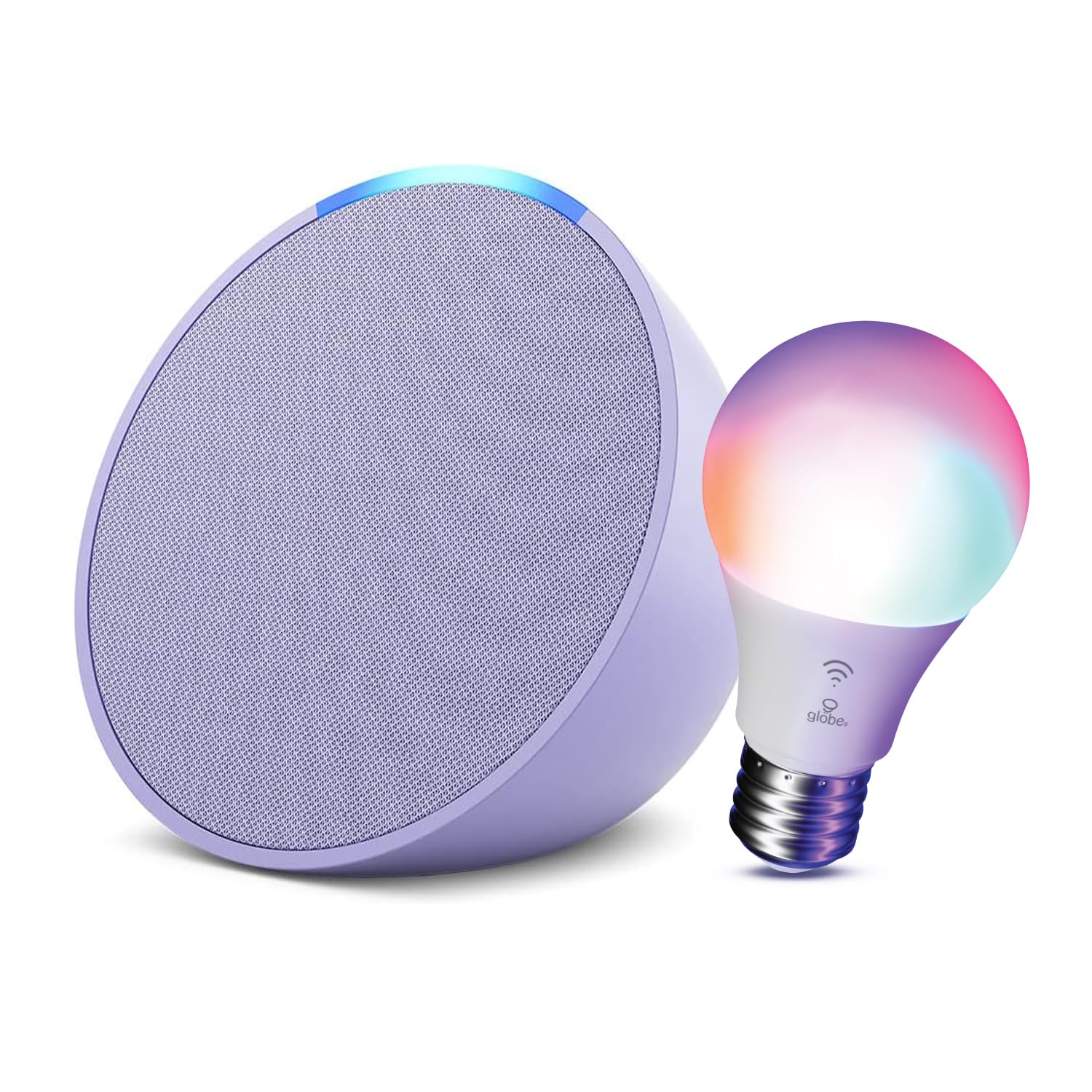 Echo Pop Smart Speaker with Globe Electric Smart Color Bulb - Voice Control, Alexa Enabled, Multi-Room Audio for Home & Office