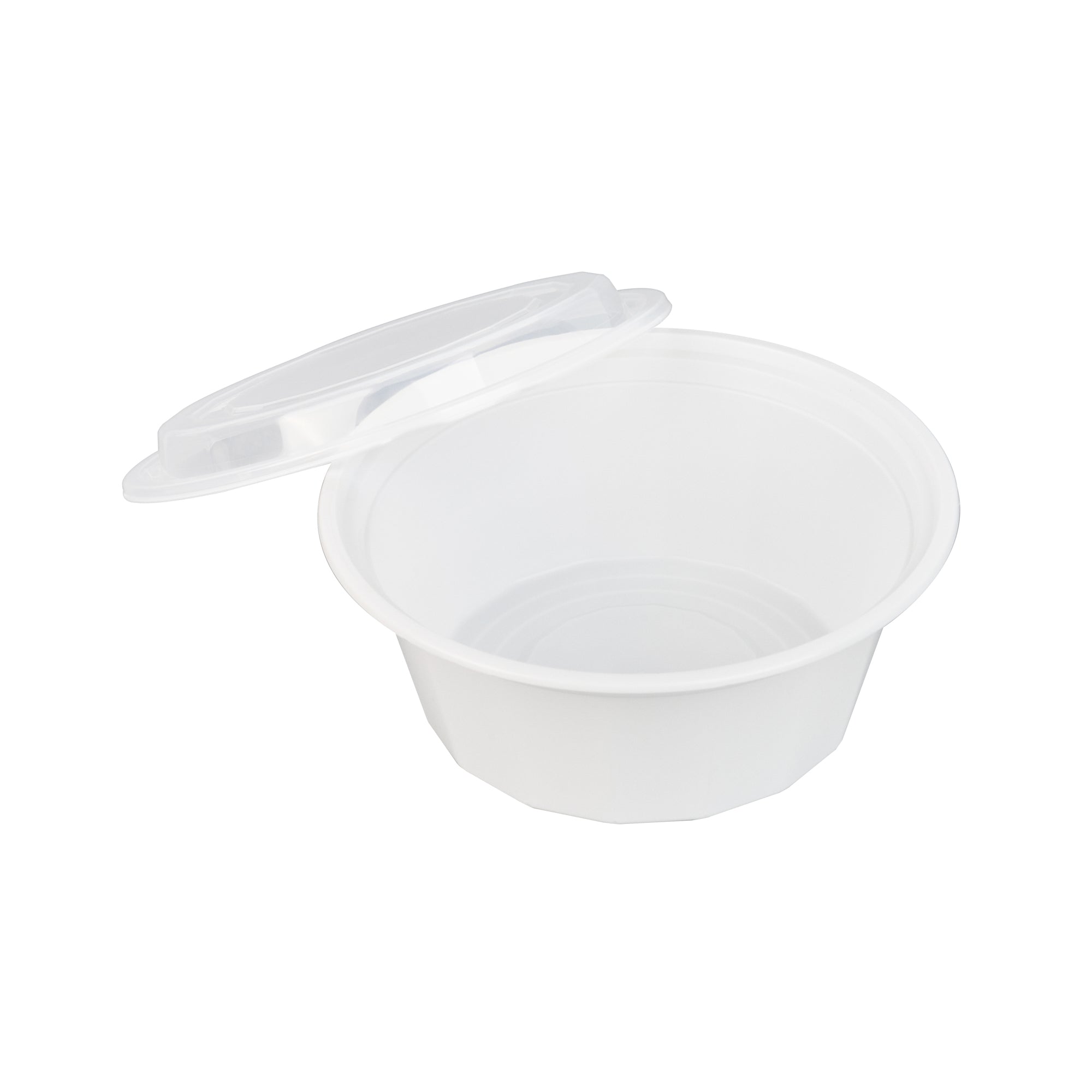 32 oz Round White Plastic Food Storage Containers with Clear Lids - Microwave Safe Takeout Boxes (7.25