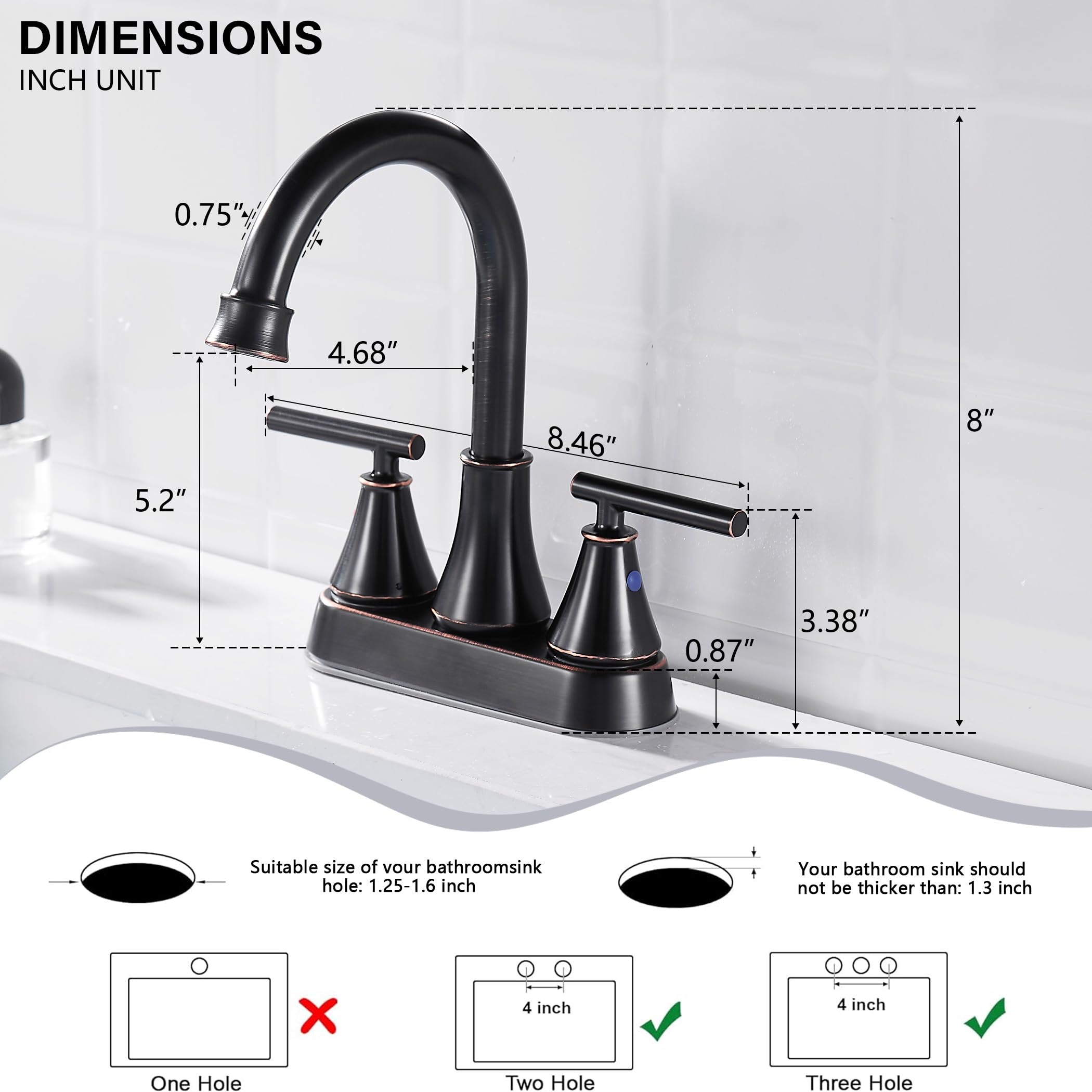4 Inch 2-Handle Centerset Oil Rubbed Bronze Bathroom Sink Faucet - Lead-Free Modern Vanity Faucet with Pop-Up Drain Stopper & Supply Hoses - Perfect for Bathroom, Powder Room & Guest Bath Renovations