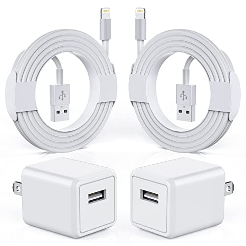 Apple MFi Certified Fast Charger 2-Pack with Lightning Cable - Quick USB Wall Charger Plug for iPhone 14/13/12/11 Pro/XS Max/XR/8/7/6s & iPad - Perfect for Home, Office & Travel Charging