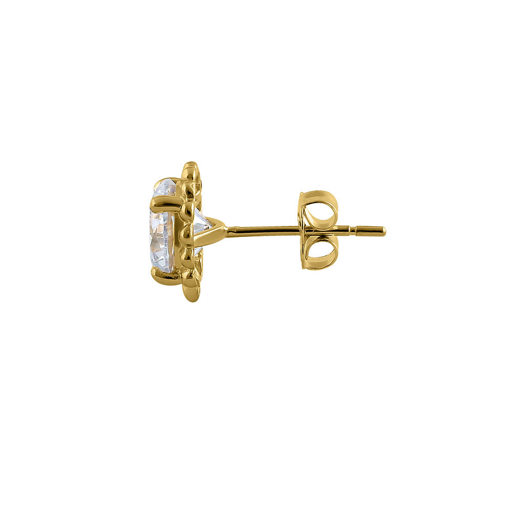 14K Solid Yellow Gold Victorian Style Round Cubic Zirconia Stud Earrings for Women | Elegant Gift for Anniversary, Wedding, Party & Special Occasions