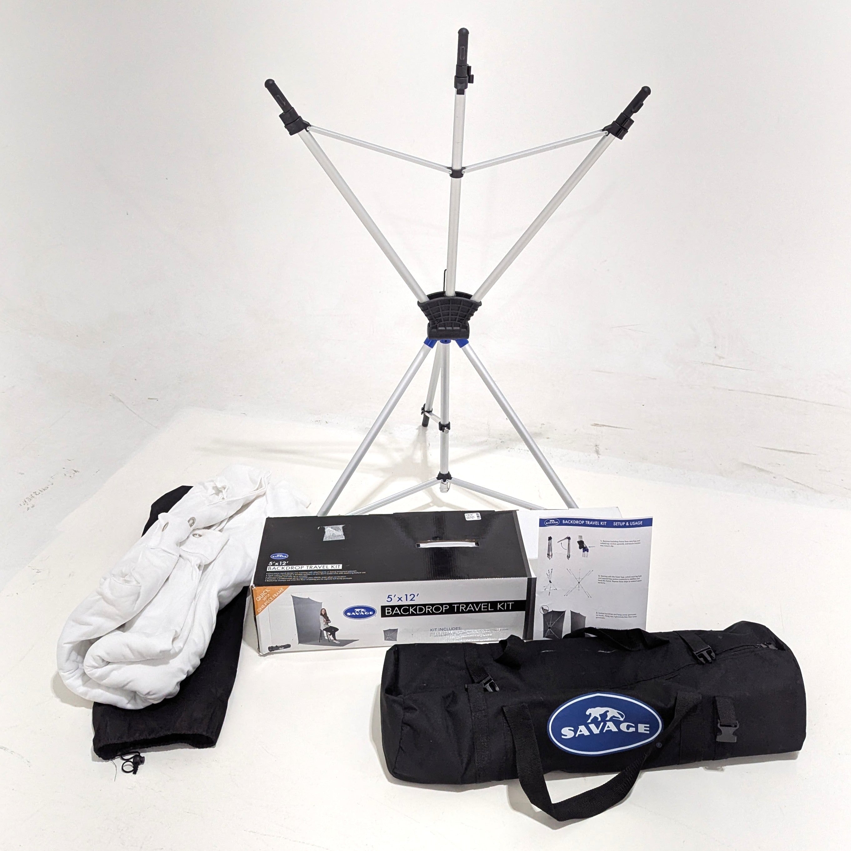 OPEN BOX - Savage Backdrop Extended Travel Kit (White, 5x12 ft) - Professional Photography Background for Studio, Portrait & Product Shoots
