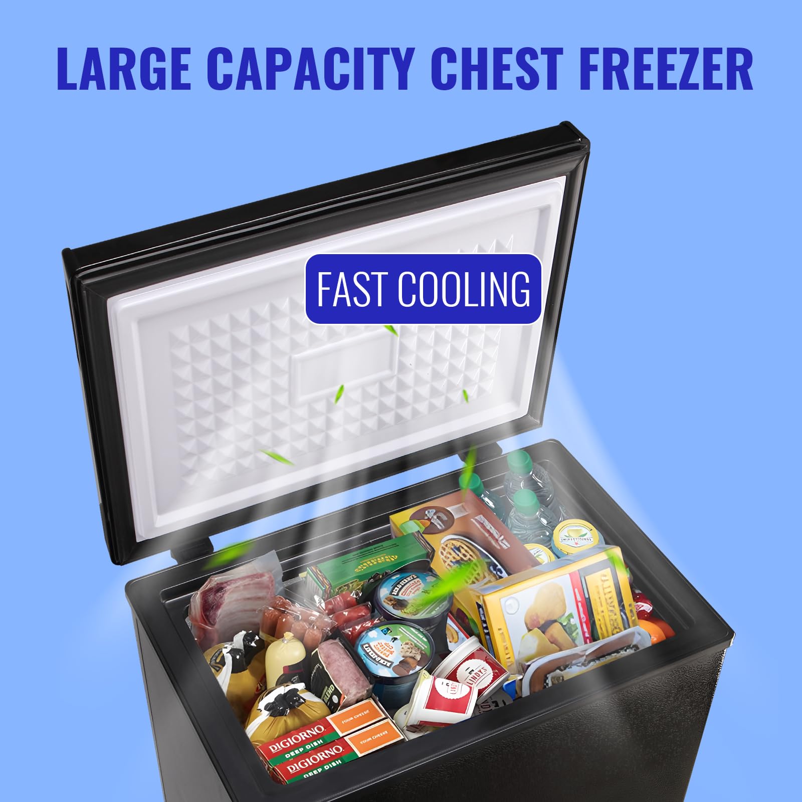 WANAI 3.5 Cu Ft Compact Chest Freezer - Black, Energy Efficient Deep Freezer with Storage Basket, 7 Temperature Settings, Top Open Door Design - Perfect for Home, Garage, Apartment, Kitchen, Office & Small Spaces
