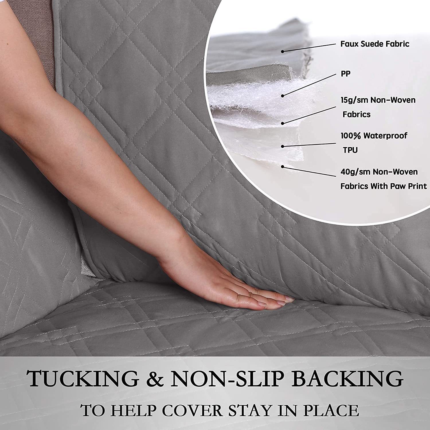 100% Waterproof Pet Sofa Cover - Washable, Non-Slip Couch Protector for Dogs & Cats | Fits 3-Cushion Oversized Couches with Elastic Straps (XL, Dove Gray) | Perfect for Pet Owners, Family Homes & Furniture Protection