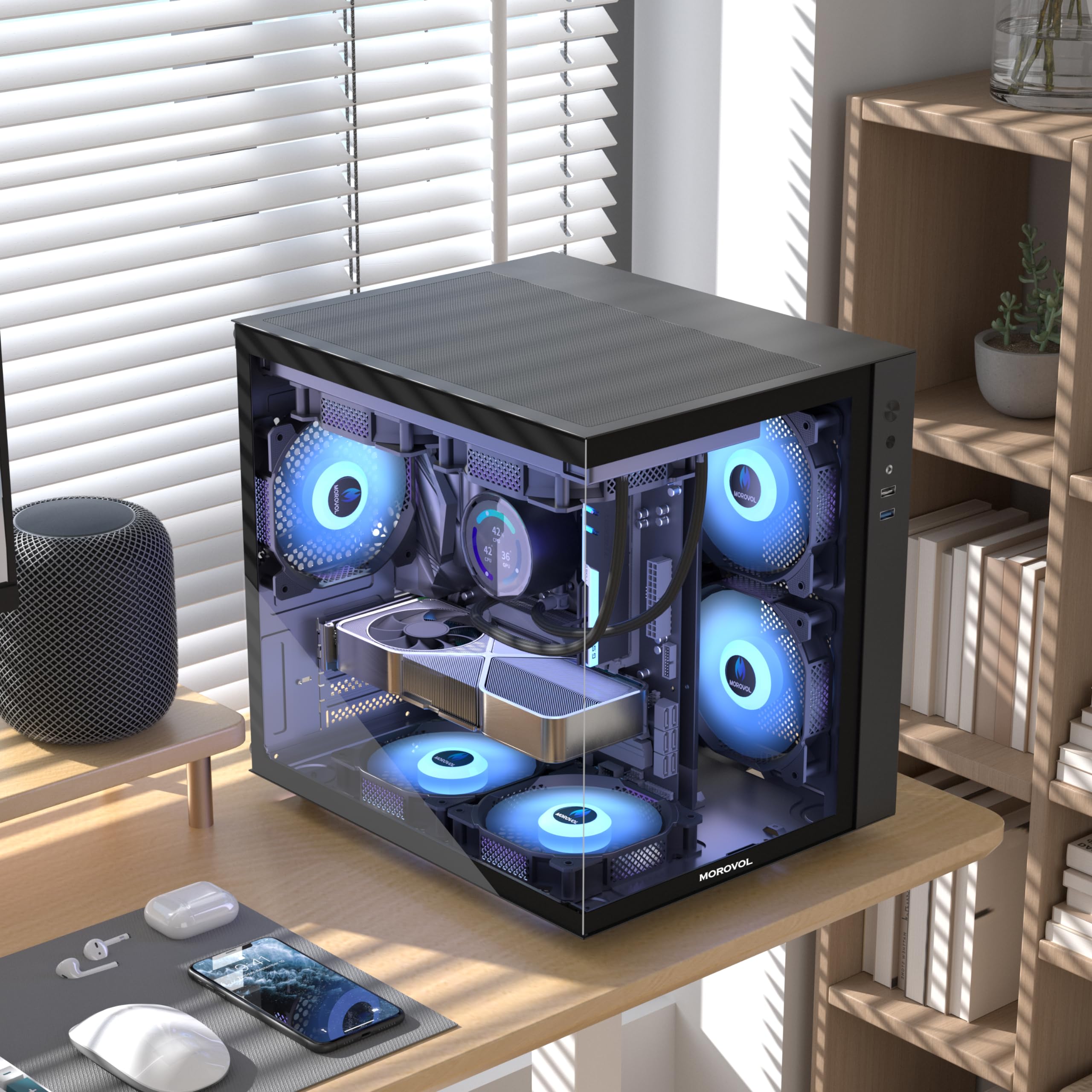 MATX PC Case - 270° Panoramic Tempered Glass Gaming Computer Case with 3 Pre-Installed RGB Fans, USB 3.0 Ports, Micro-ATX/Mini-ITX Compatible - Perfect for Gaming Rigs & Streaming Setups (Black V3)