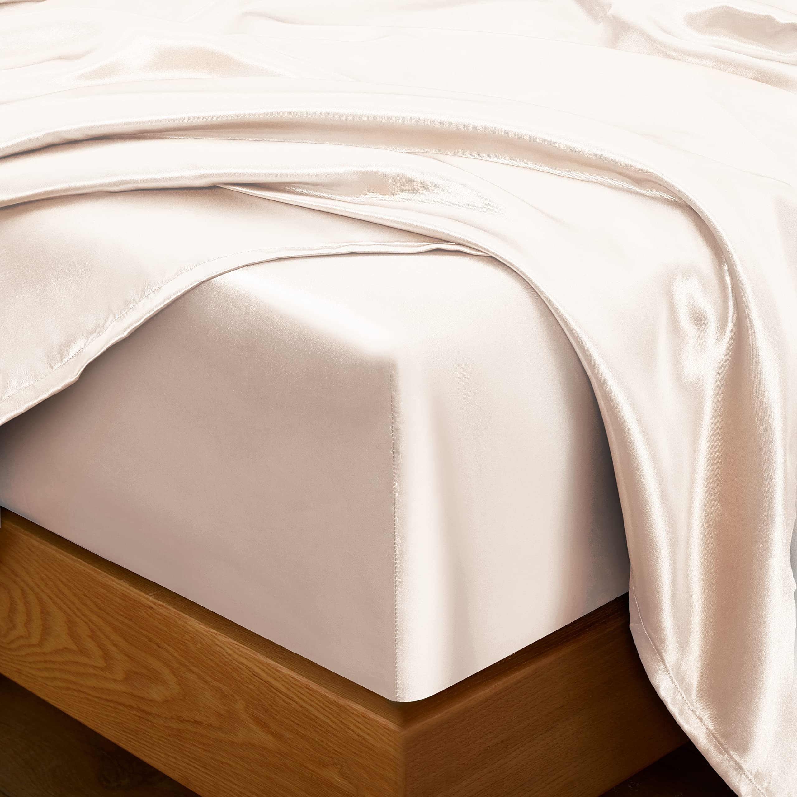 Entisn 5-Piece Silky Satin Sheet Set - Queen Size Luxury Bedding in Champagne | Ultra Soft, Breathable Satin Fabric | Includes 1 Fitted Sheet, 1 Flat Sheet & 3 Pillowcases | Perfect for Master Bedroom, Guest Room & Hotel Decor