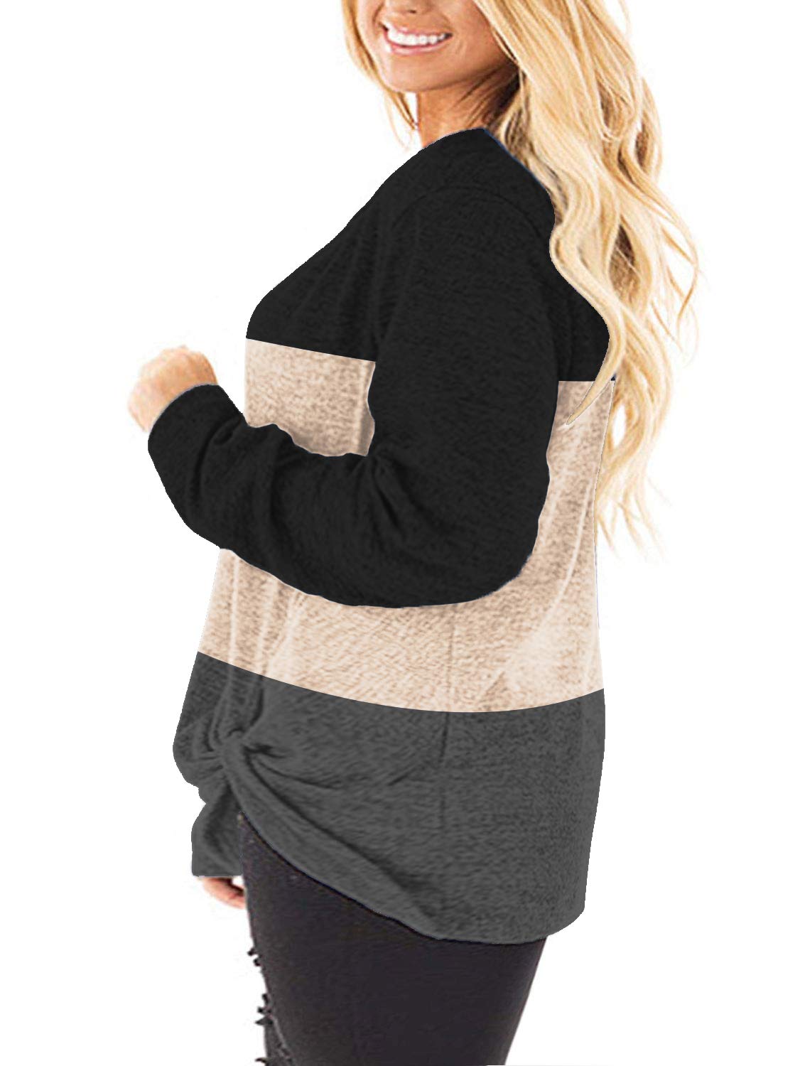 DOLNINE Women's Plus Size Knotted Tops Long Sleeve Tee Shirts - Loose Casual Blouse for Women | Comfortable & Stylish Tunic Top for Everyday Wear, Work, and Date Nights