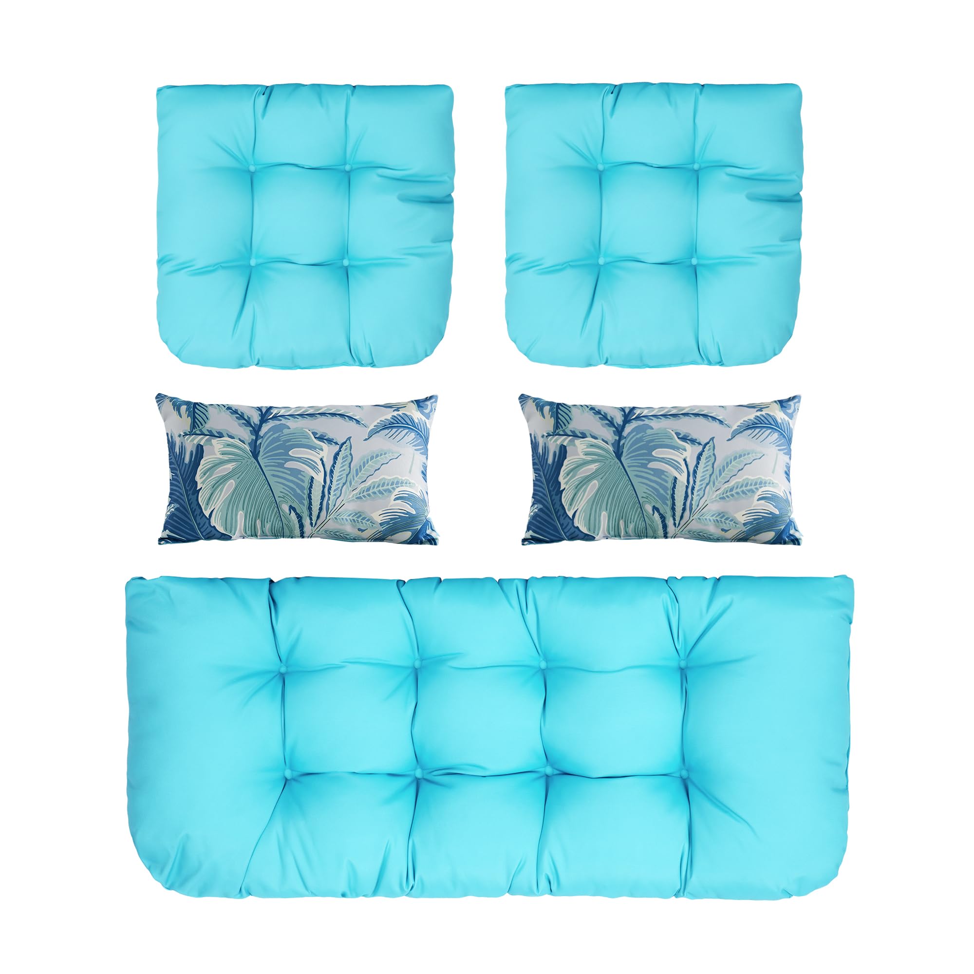 ARTPLAN All-Weather Outdoor Cushions Set of 5 - Waterproof Loveseat & Bench Cushions with Tufted Design for Patio Furniture - Perfect for Garden, Deck, Poolside & Outdoor Lounge