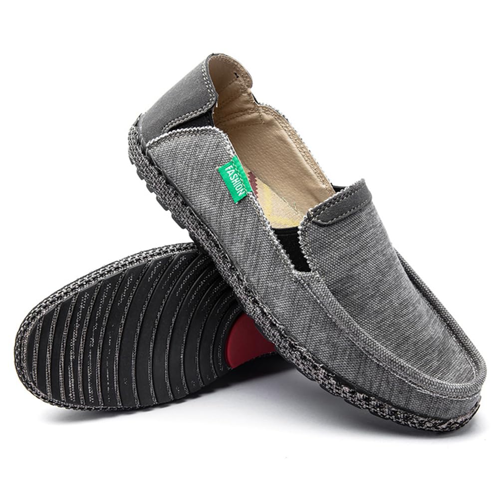 JAMONWU Men's Slip-On Canvas Loafers - Breathable Casual Boat Shoes for Men - Vintage Style Deck Shoes for Walking, Travel & Everyday Wear