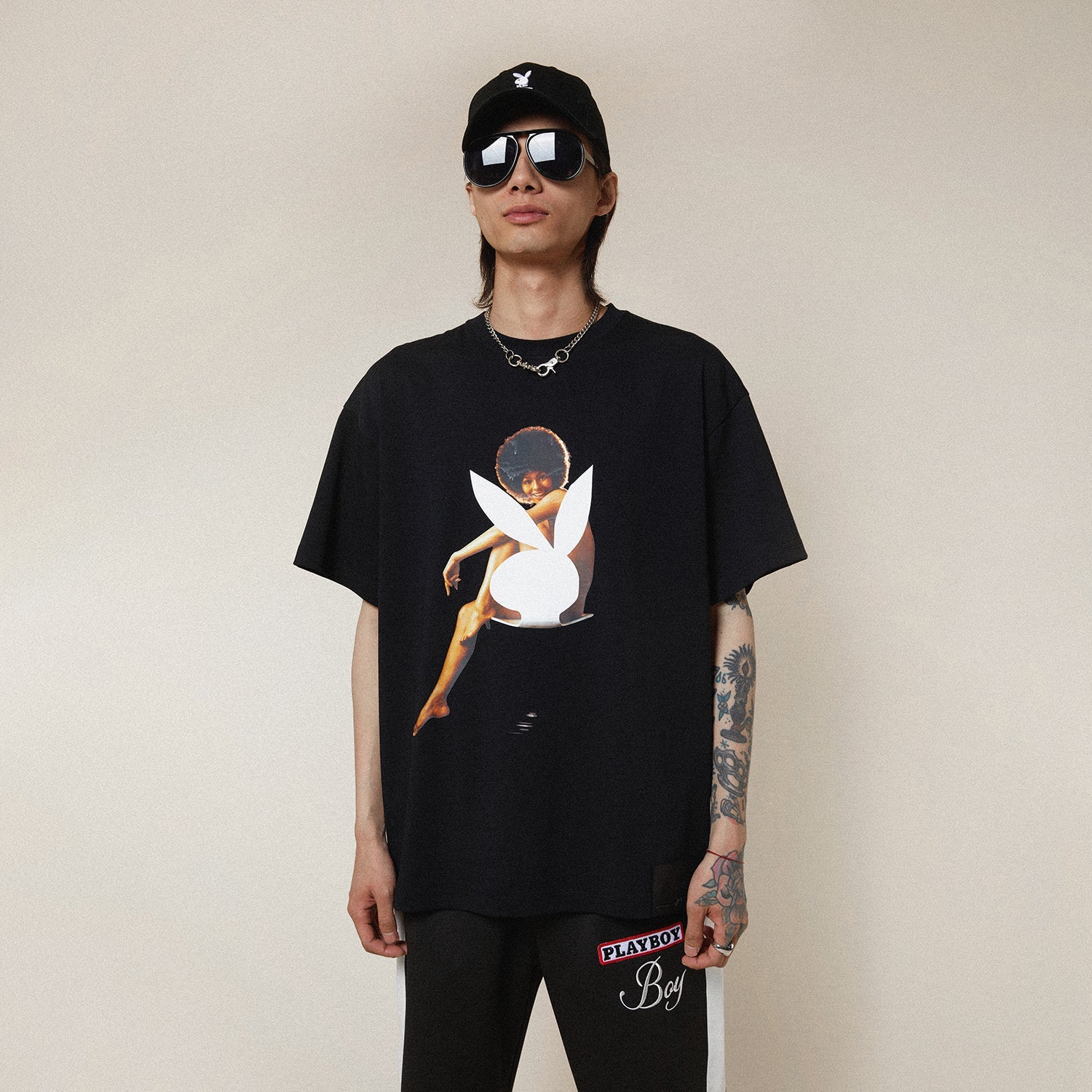 Playboy X Boy Hot Seat Graphic T-Shirt - Stylish Casual Tee for Men, Perfect for Streetwear, Parties, and Everyday Wear