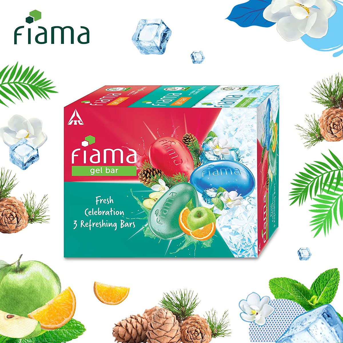 Fiama Gel Bathing Bar Fresh Celebration Pack - 3 Unique Moisturizing Soap Bars with Skin Conditioners for Soft & Hydrated Skin, 125g Each (Pack of 3) | Perfect for Shower, Spa Day & Gift Giving