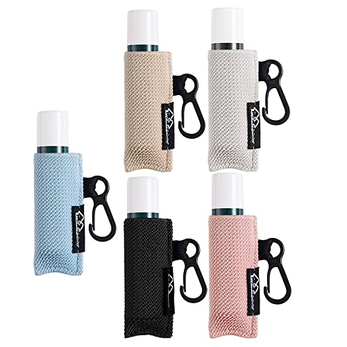WK IEASON Lip Balm Holder Keychain - 5pcs Clip-on Chapstick Keychain Sleeves with Tight-Knit Elastic Pouch for Lipstick (Beige/Blue/Pink/Grey/Black) - Perfect for Travel, Gym, and Everyday Essentials Organization