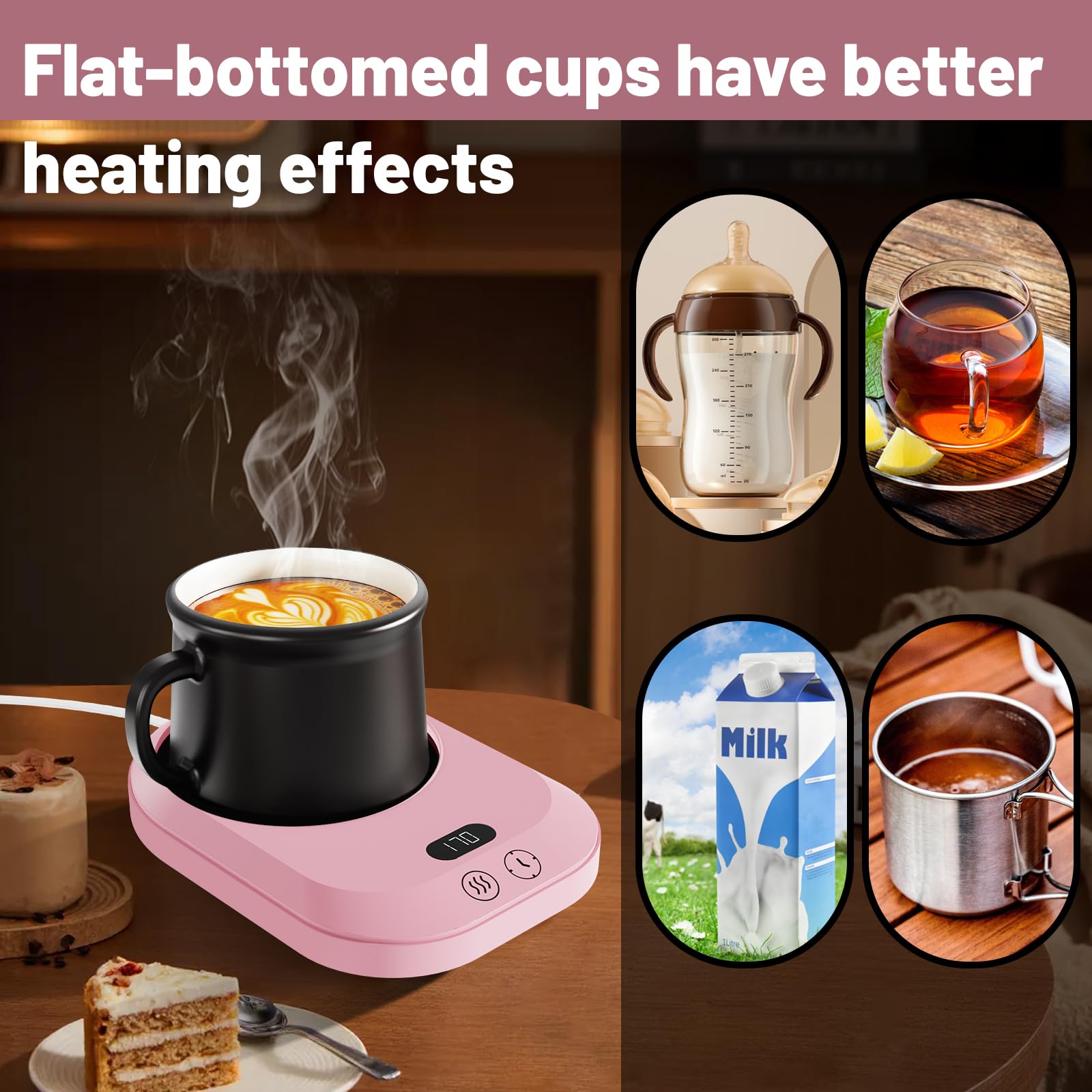 Electric Mug Warmer with 6 Auto Shut-Off Timers & 3 Heat Settings - Anti-Scald Silicone Coffee Cup Warmer for Office Desk - Portable USB Coffee Gift for Home, Office & Travel Use