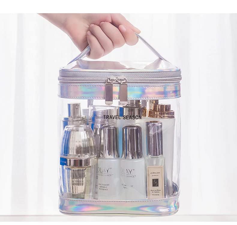 **Clear Toiletry Bag - Transparent Waterproof Travel Cosmetic Organizer with Zipper & Handle, Large Capacity Makeup Storage Pouch (14.5 x 17 x 20cm) - Perfect for Air Travel, Gym, Camping & Beach Trips**