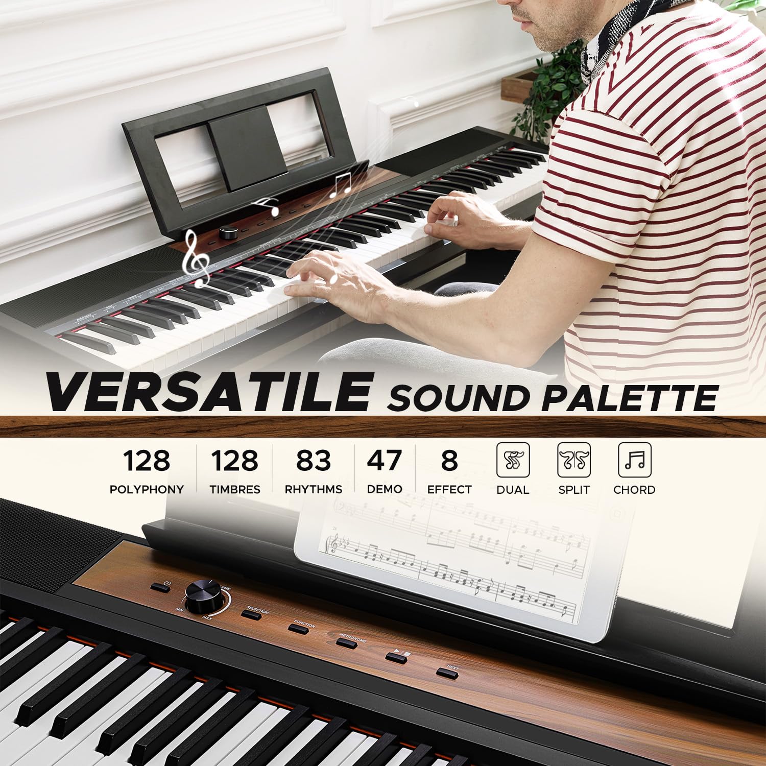 Starfavor 88-Key Digital Piano Keyboard with Velocity-Sensitive Keys, Full-Size Semi-Weighted Action, Dual 25W Speakers & 3-Pedal System - MIDI Compatible for Recording & Home Studio Use - Perfect for Beginners, Professionals & Music Enthusiasts