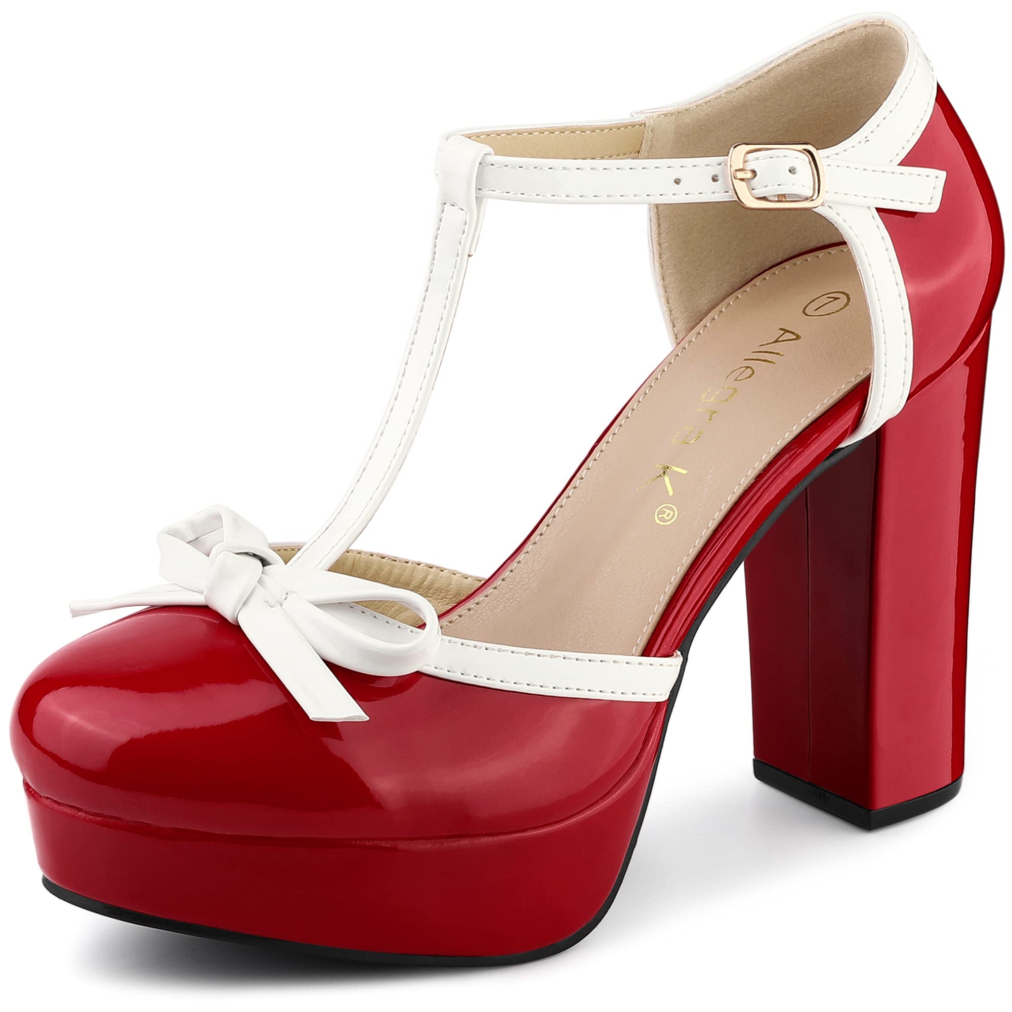 Allegra K Women's Platform Bow T-Strap Chunky Heel Pumps - Elegant Dress Shoes for Weddings, Parties & Office Wear