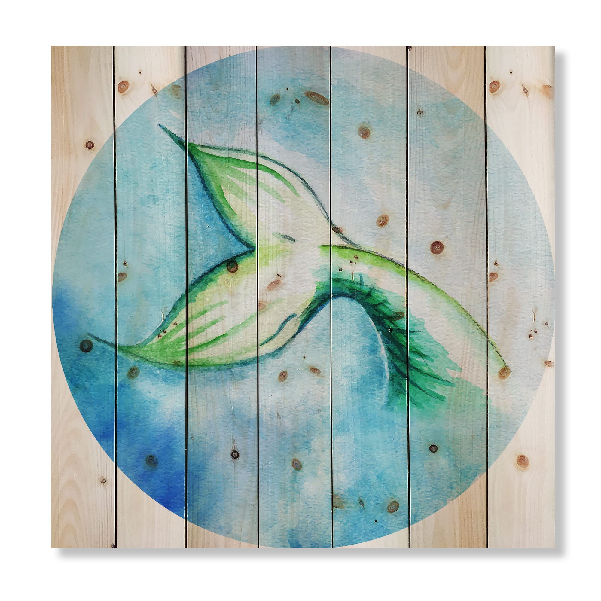 Mermaid Fish Tail Wood Wall Art - Coastal & Nautical Decor, Blue Wooden Wall Panel, Large Animal Print on Natural Pine Wood - Perfect for Beach House, Living Room & Nursery Decor