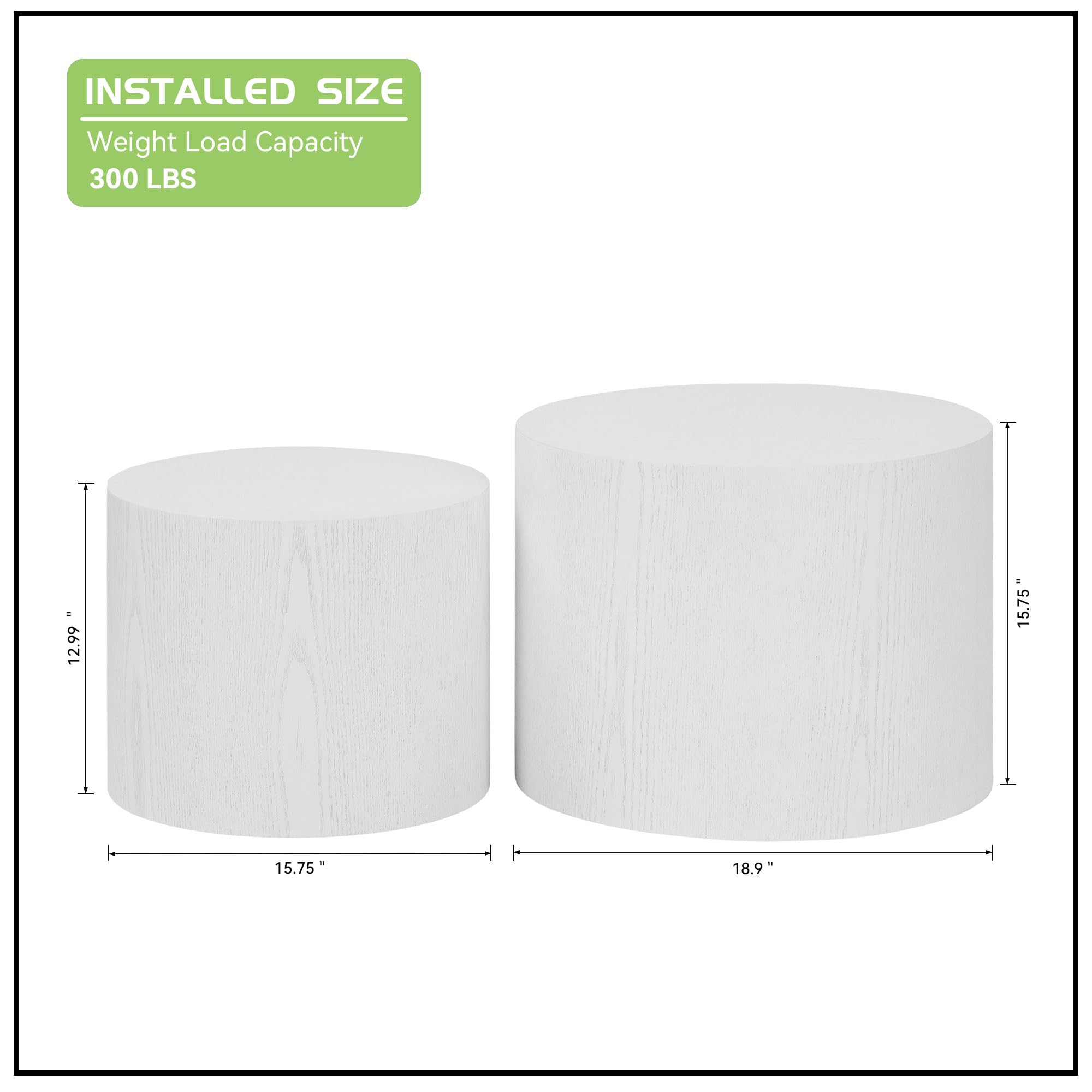 JUSTONE 2-Piece Nesting Coffee Table Set - Modern Round Wooden Side Tables for Living Room, Bedroom, Balcony & Home Office - No Assembly Required, White - Perfect for Small Spaces & Stylish Home Decor