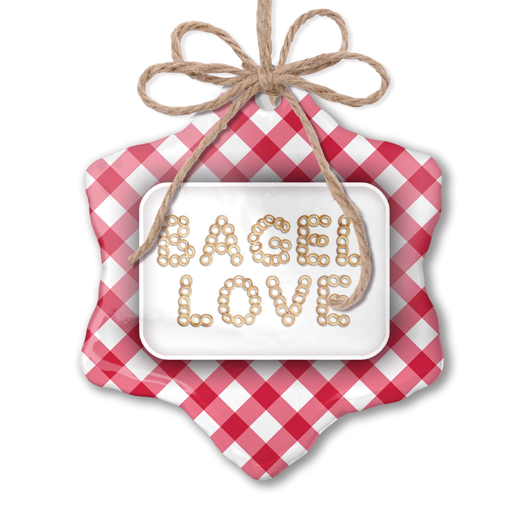 Christmas Ornament Bagel Love - Bakery Bread Red Plaid Holiday Decor - Perfect for Tree Decorations, Gift Toppers & Festive Home Decor